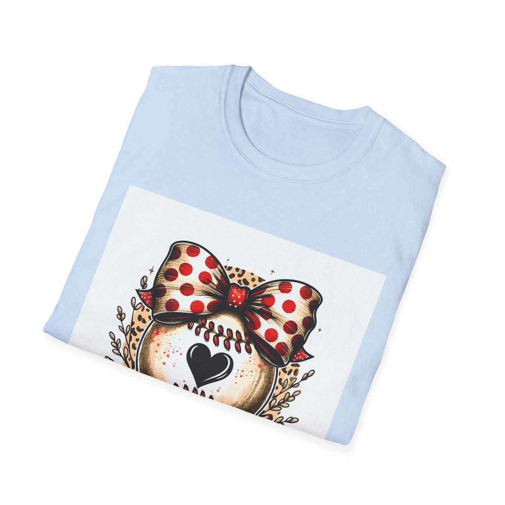 Mama Baseball Heart Tee — Cute Polka Dot Bow Softstyle T-Shirt