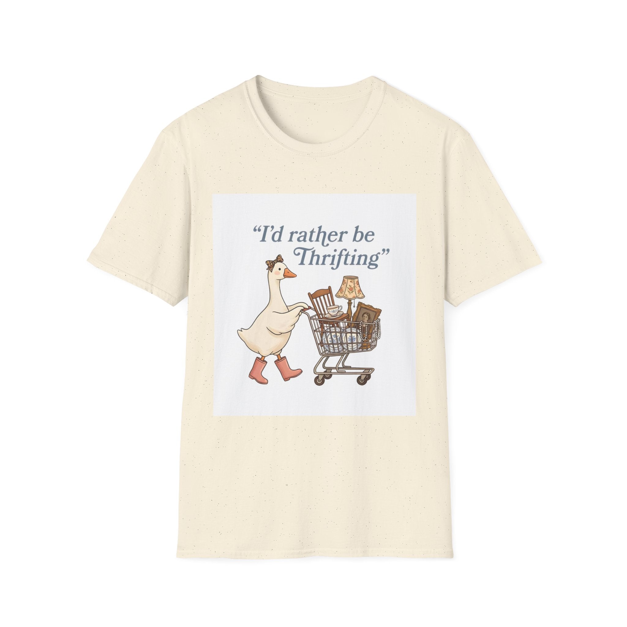 I'd Rather Be Thrifting T-Shirt — Cute Duck with Shopping Cart Vintage Graphic
