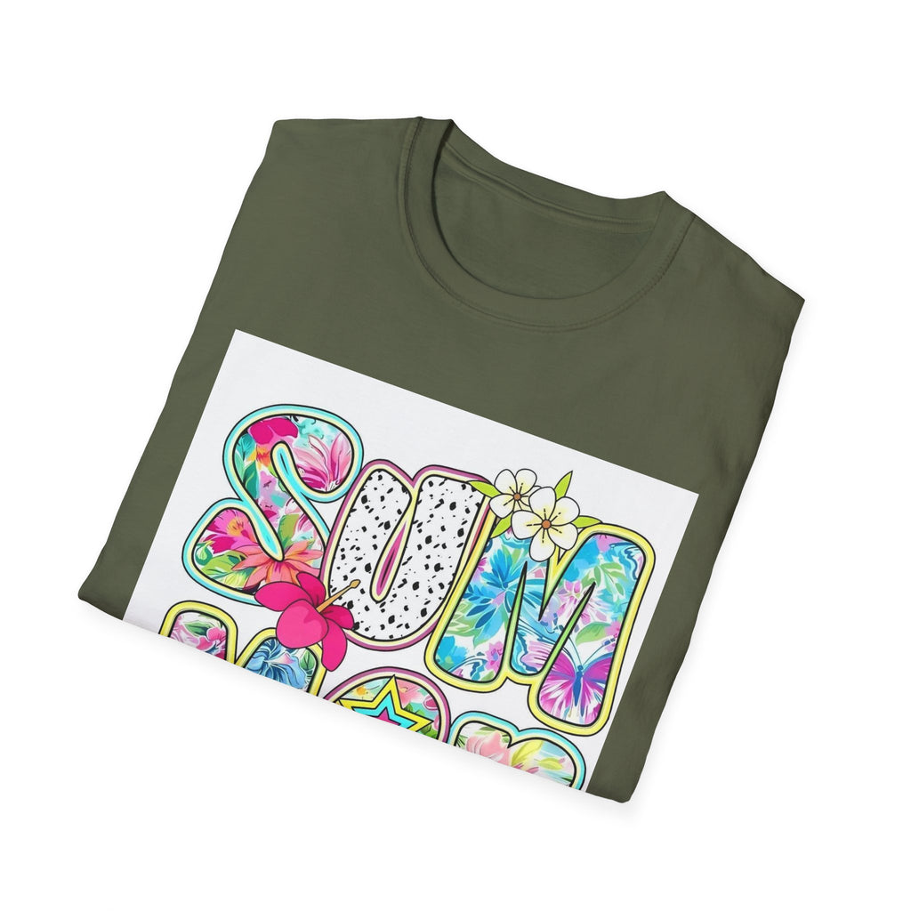 Summer Floral Graphic T-Shirt — Retro Tie-Dye 'SUMMER' Design