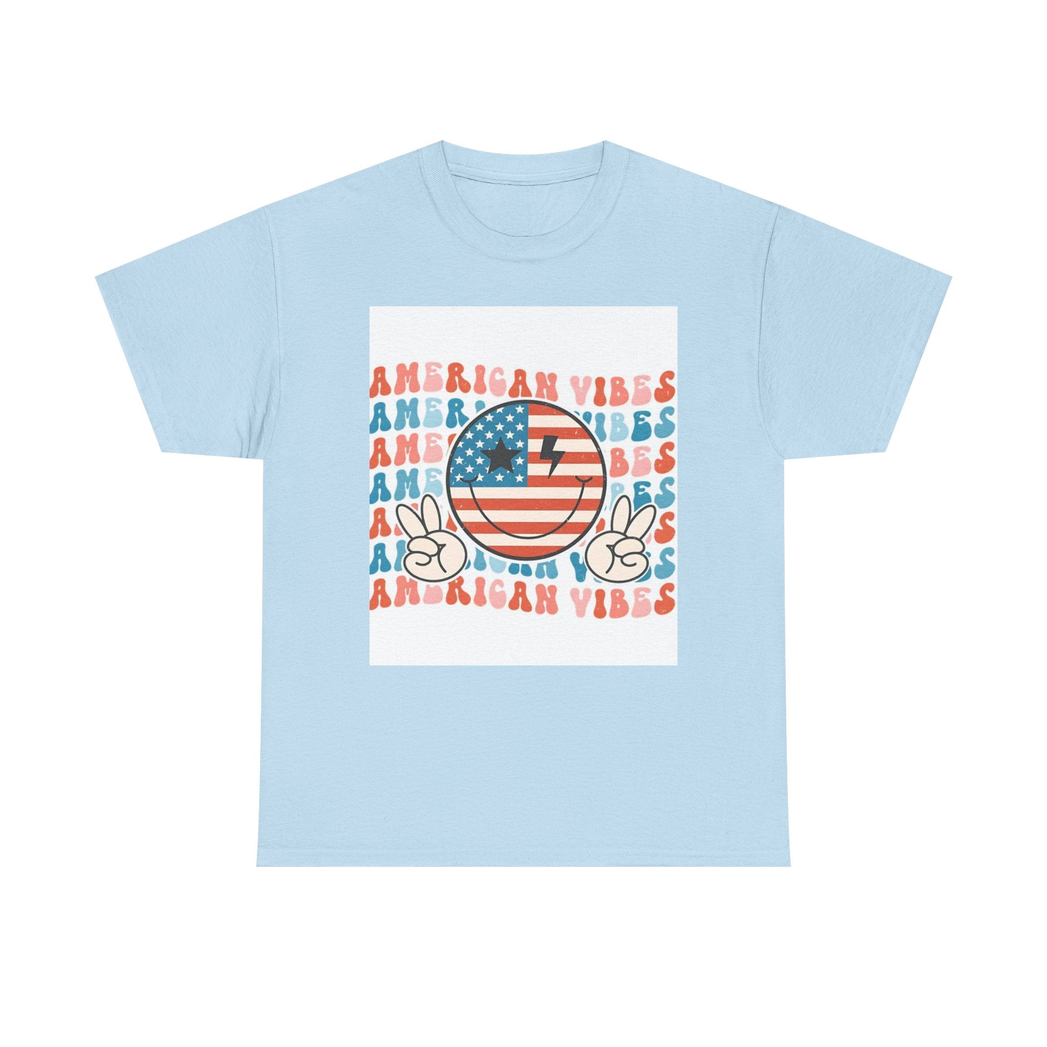 American Vibes T-Shirt — Retro Peace Smile Flag Graphic Tee for 4th of July & Summer
