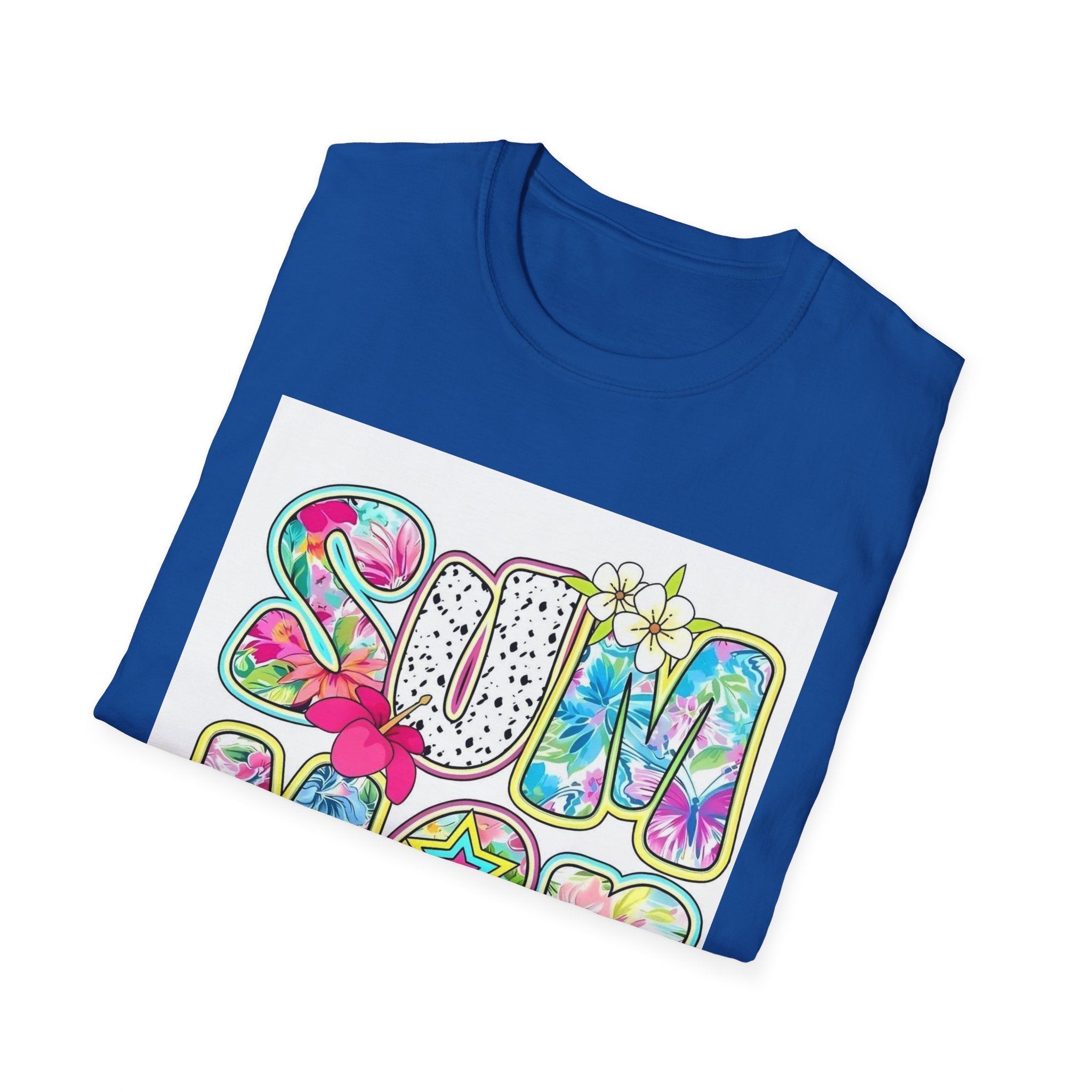 Summer Floral Graphic T-Shirt — Retro Tie-Dye 'SUMMER' Design