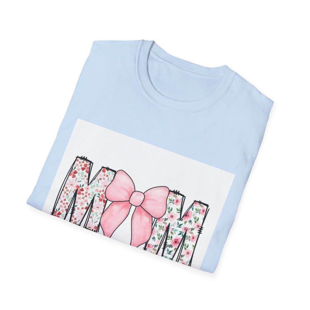 Mom Floral Bow T-Shirt — "She is clothed in gratitude, counting blessings every day"