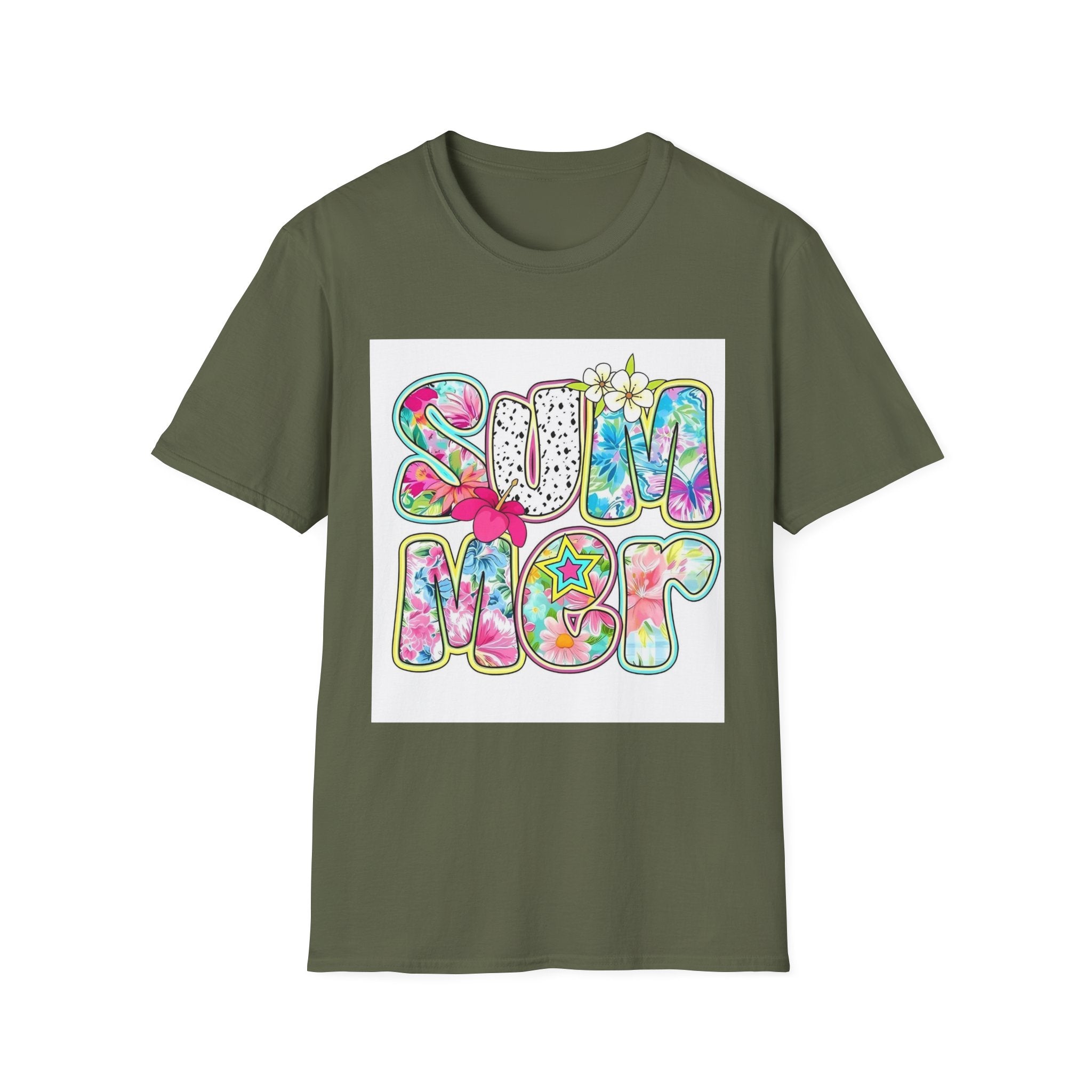 Summer Floral Graphic T-Shirt — Retro Tie-Dye 'SUMMER' Design