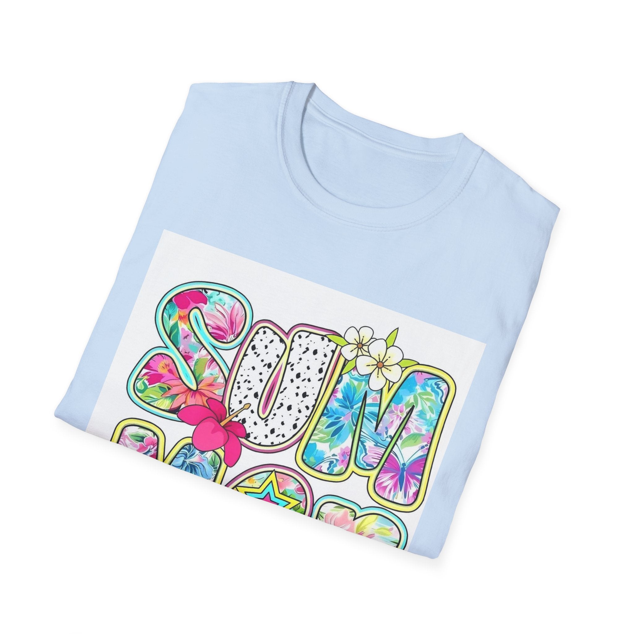 Summer Floral Graphic T-Shirt — Retro Tie-Dye 'SUMMER' Design