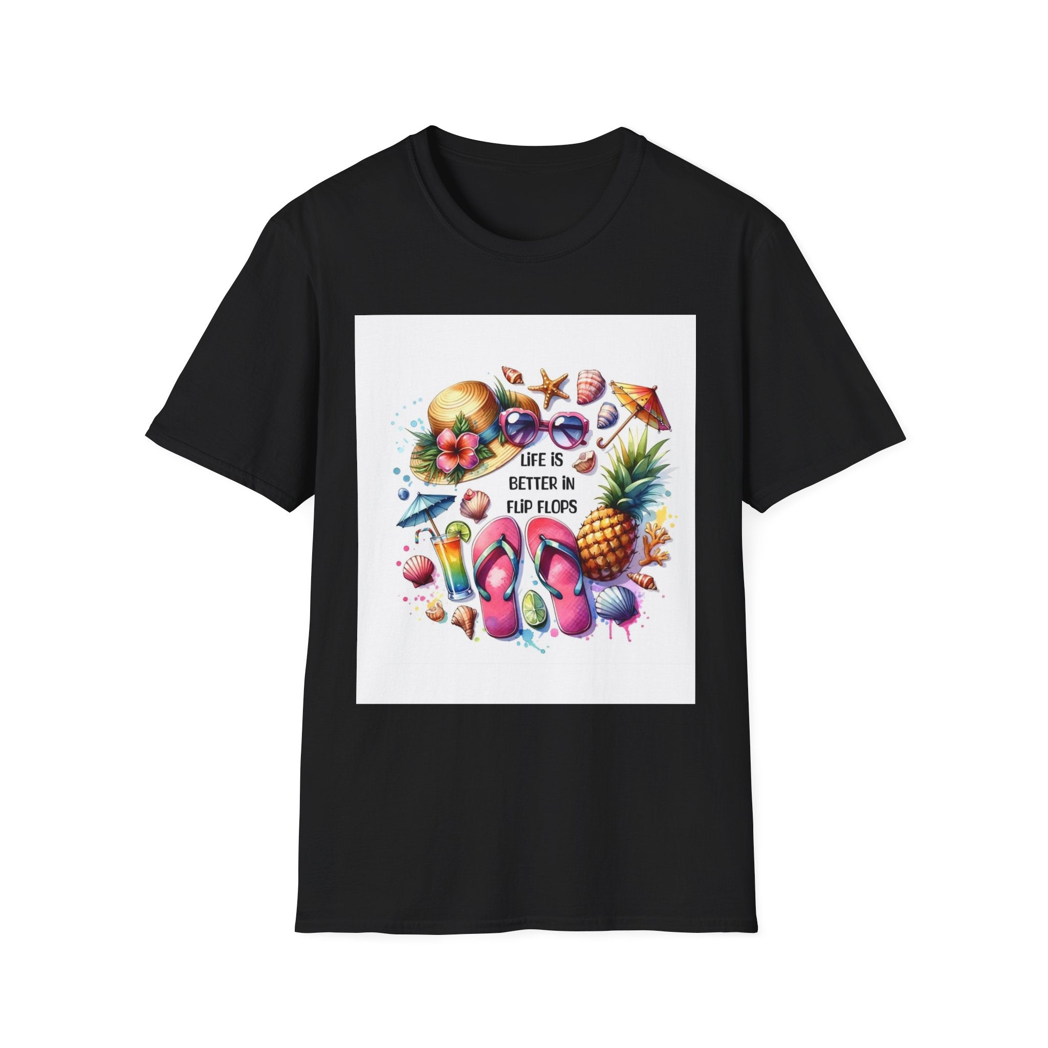 Beach Vibes T-Shirt — "Life Is Better in Flip Flops" Tropical Graphic Tee