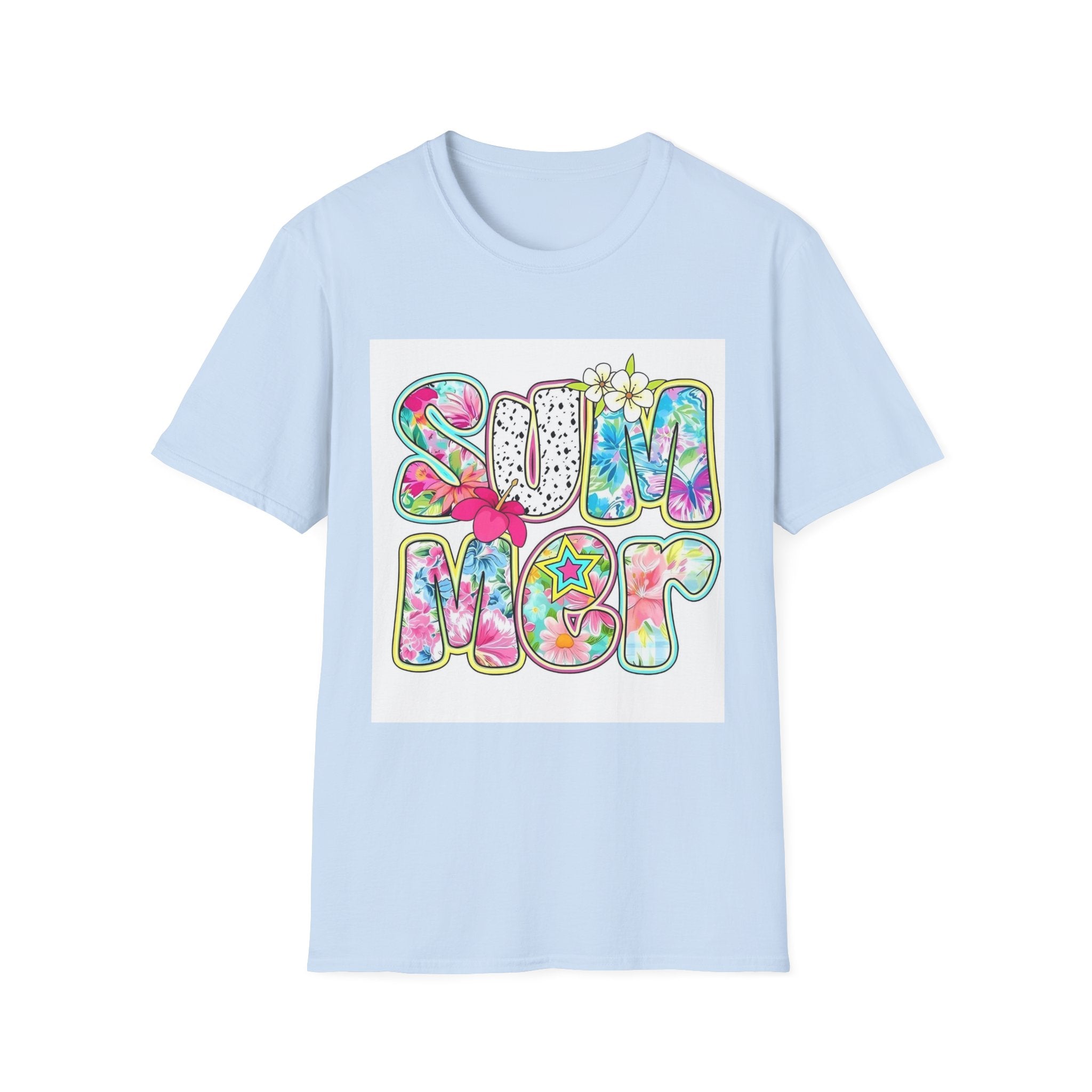 Summer Floral Graphic T-Shirt — Retro Tie-Dye 'SUMMER' Design