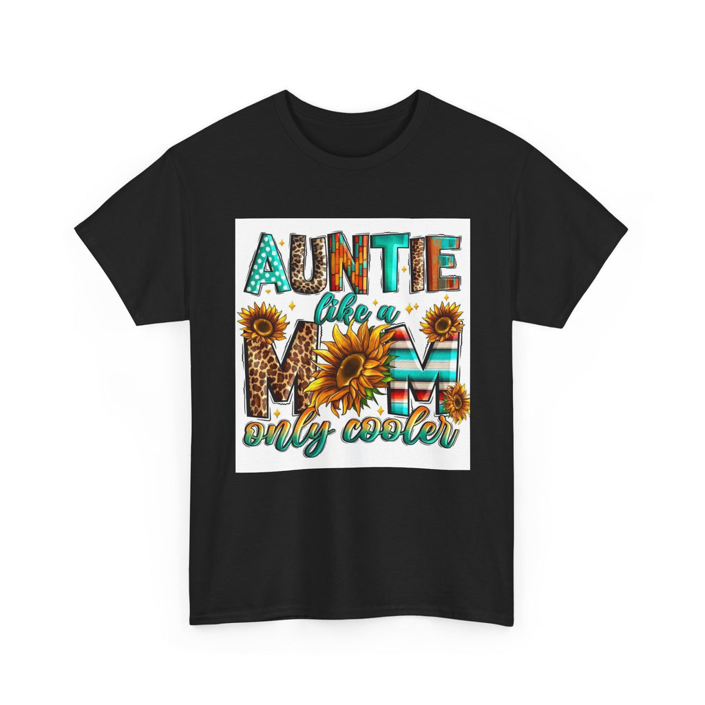 Auntie Like a Mom Only Cooler T-Shirt – Sunflower Boho Graphic Tee for Aunts