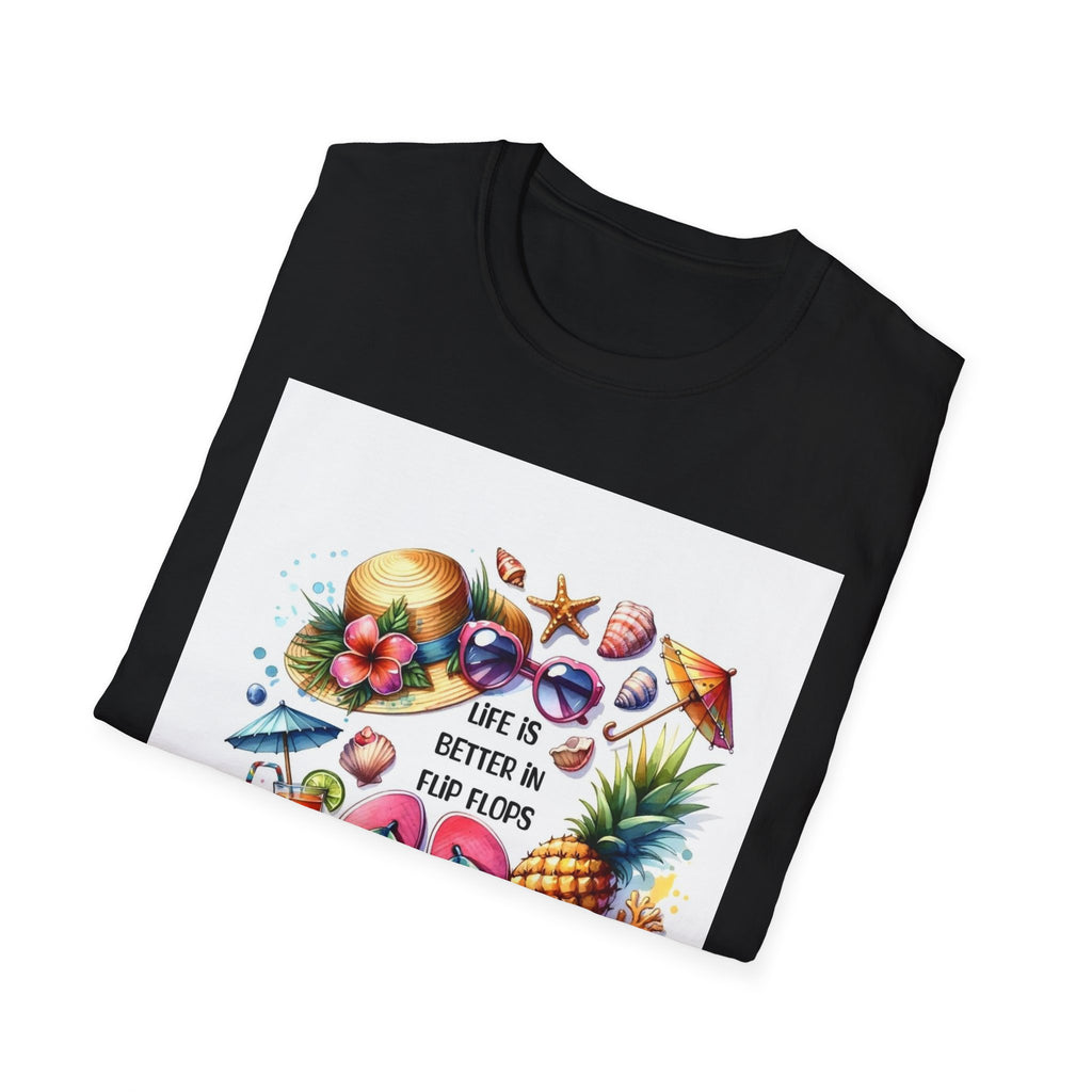 Beach Vibes T-Shirt — "Life Is Better in Flip Flops" Tropical Graphic Tee