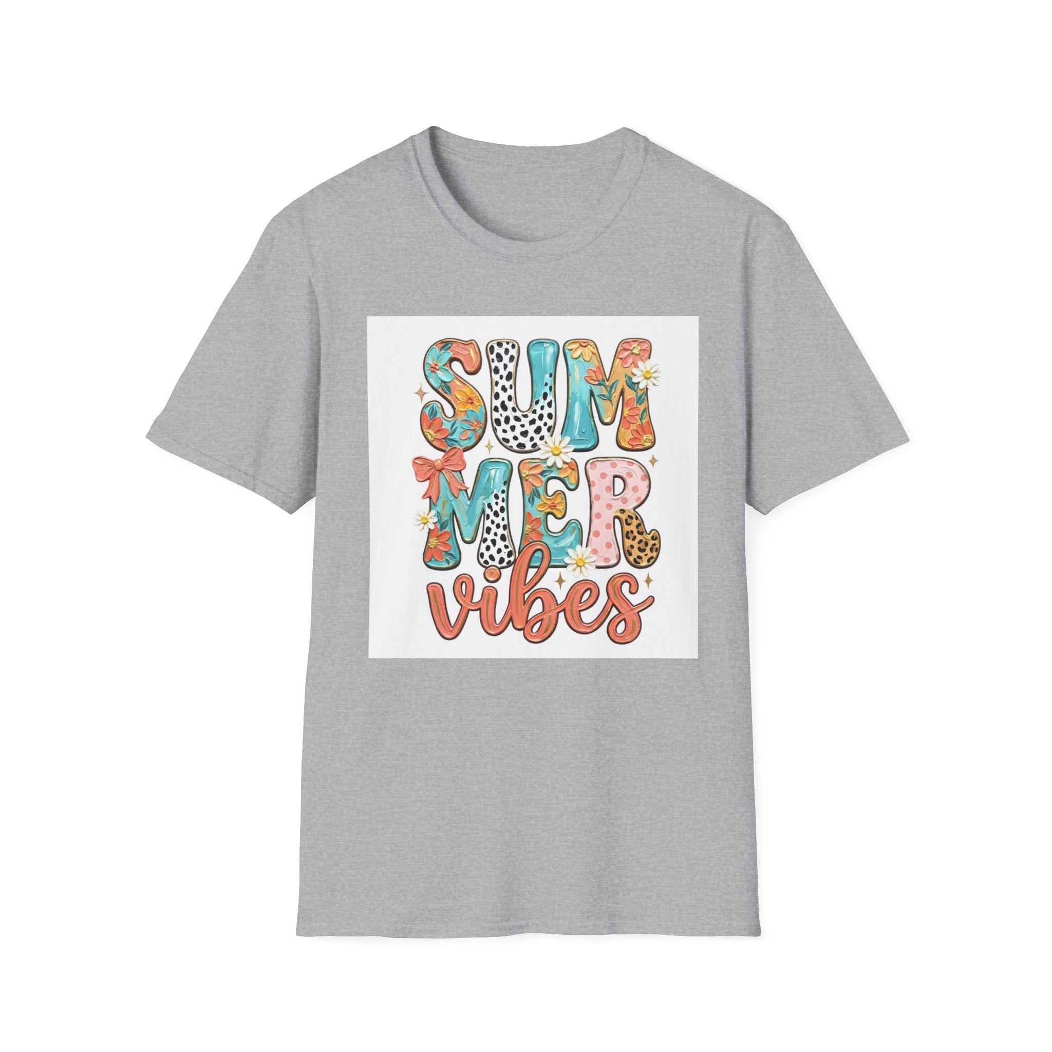 Summer Vibes T-Shirt — Colorful Floral & Leopard Print Graphic Tee