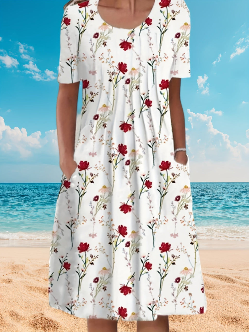 Floral Print Plus Size Pocket Casual Dress