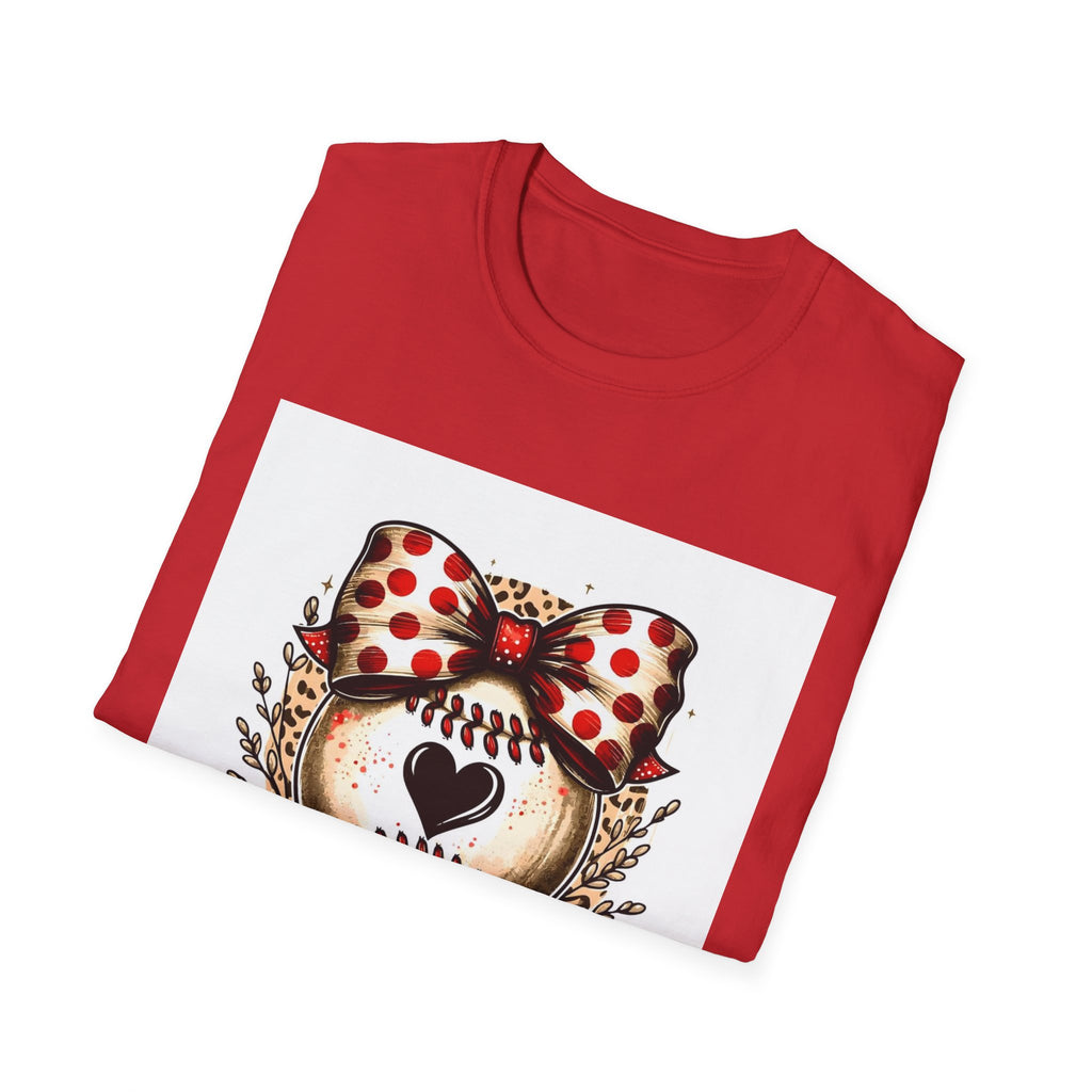 Mama Baseball Heart Tee — Cute Polka Dot Bow Softstyle T-Shirt