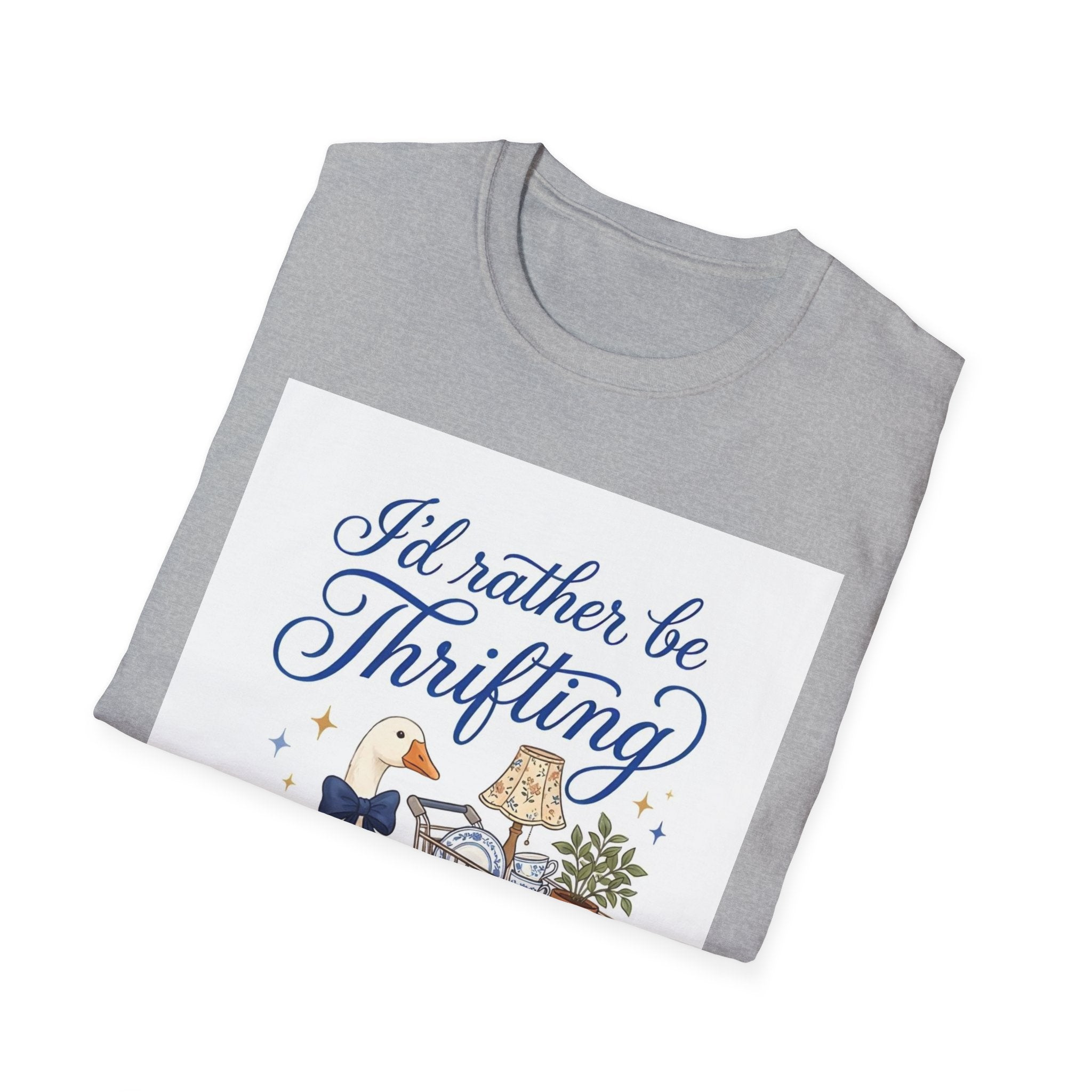 I'd Rather Be Thrifting T-Shirt — Cute Goose & Shopping Cart Vintage Graphic Tee