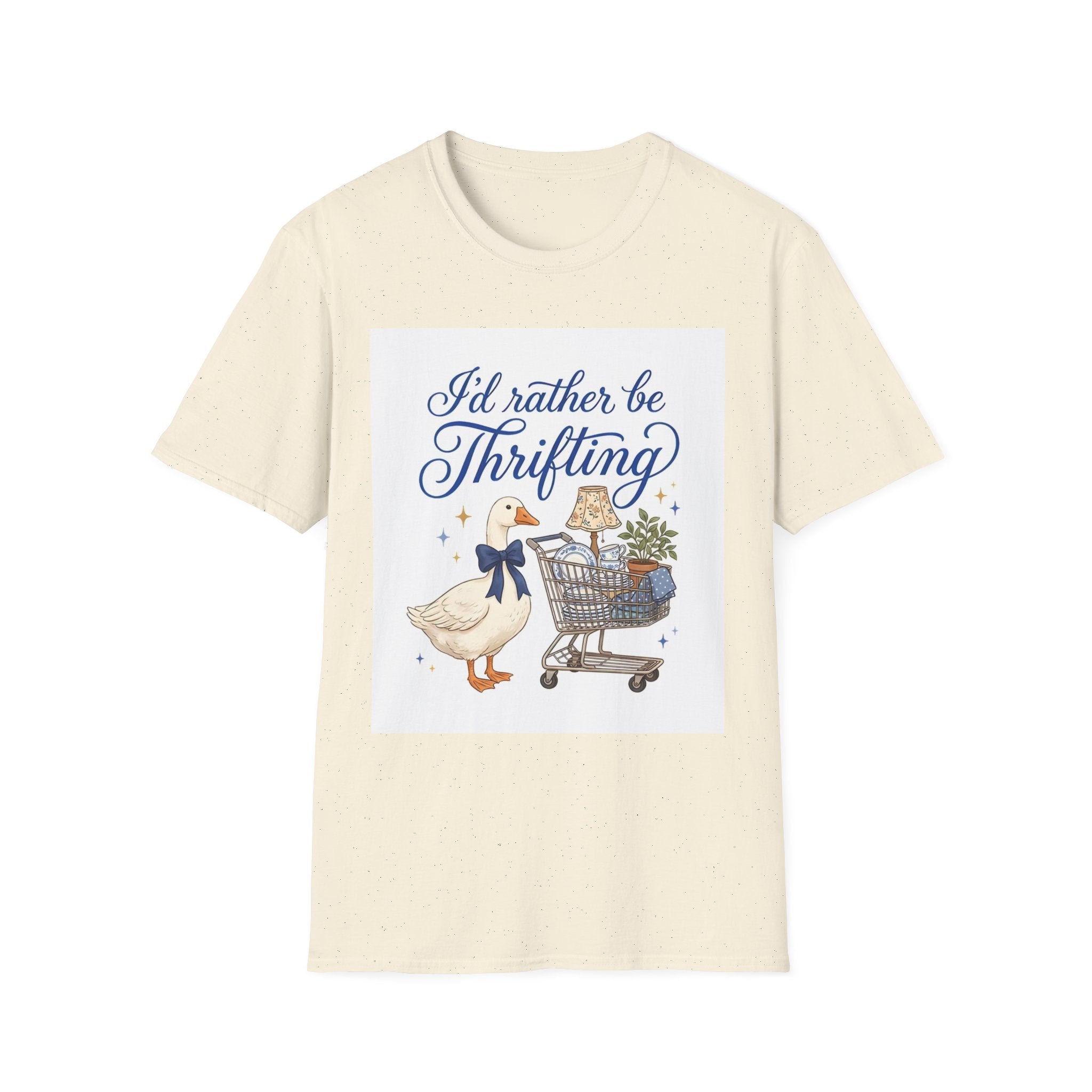 I'd Rather Be Thrifting T-Shirt — Cute Goose & Shopping Cart Vintage Graphic Tee
