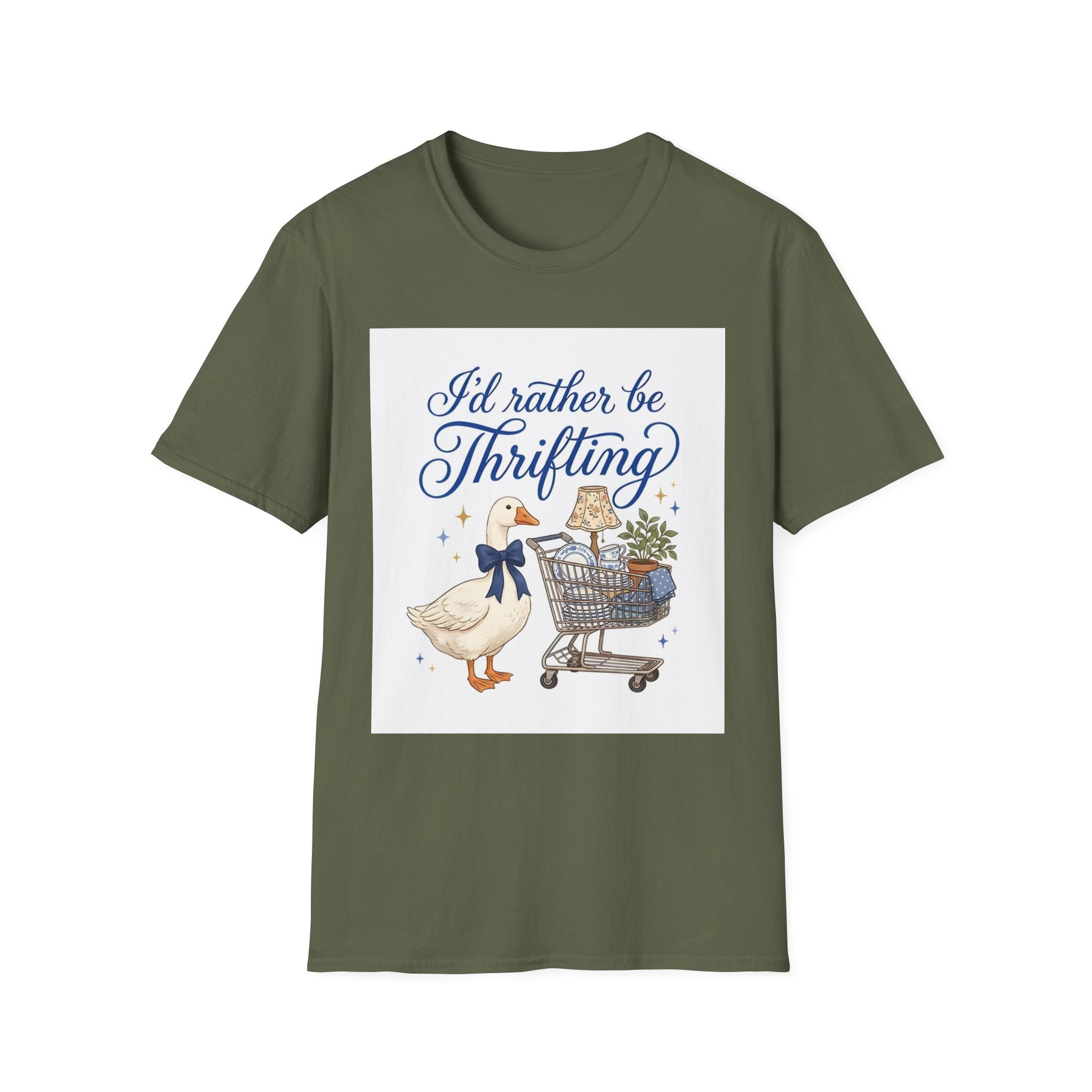 I'd Rather Be Thrifting T-Shirt — Cute Goose & Shopping Cart Vintage Graphic Tee