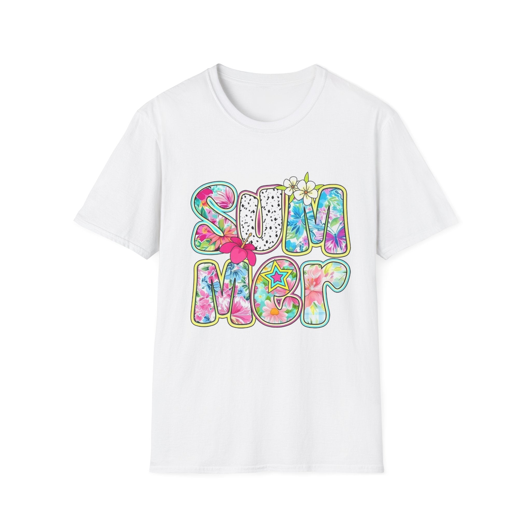 Summer Floral Graphic T-Shirt — Retro Tie-Dye 'SUMMER' Design