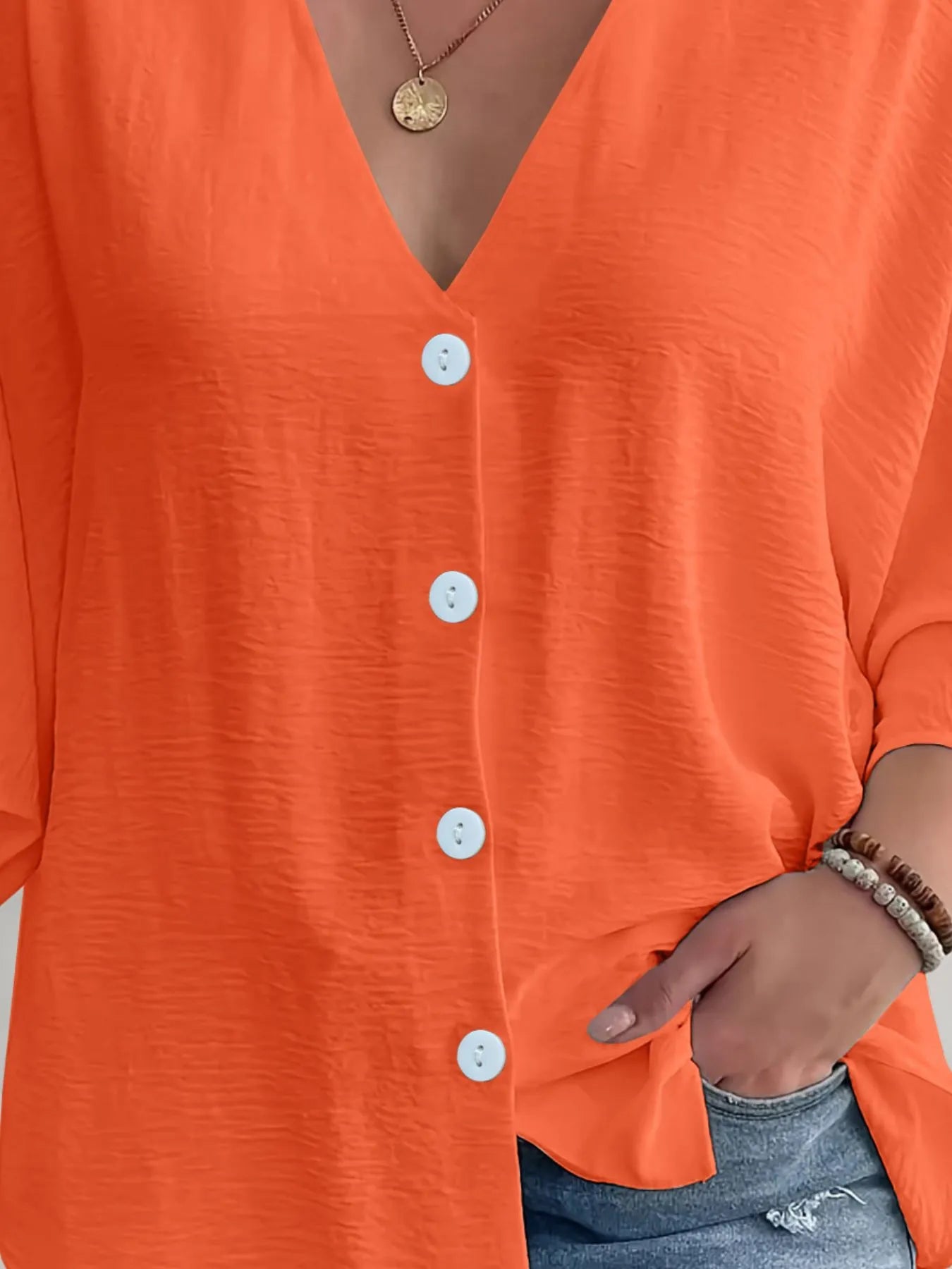 Full Size V-Neck Button Down Shirt Plus Size