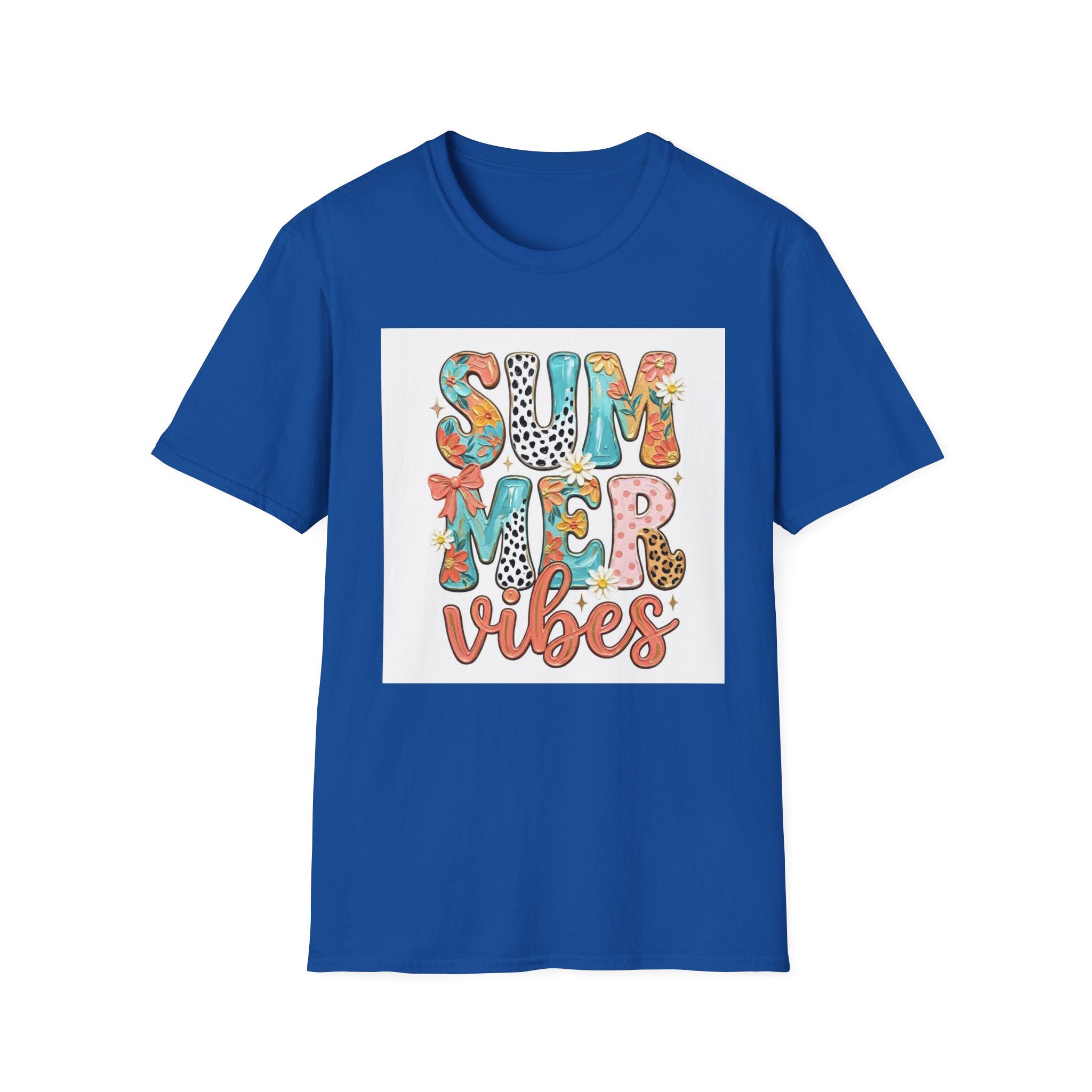 Summer Vibes T-Shirt — Colorful Floral & Leopard Print Graphic Tee