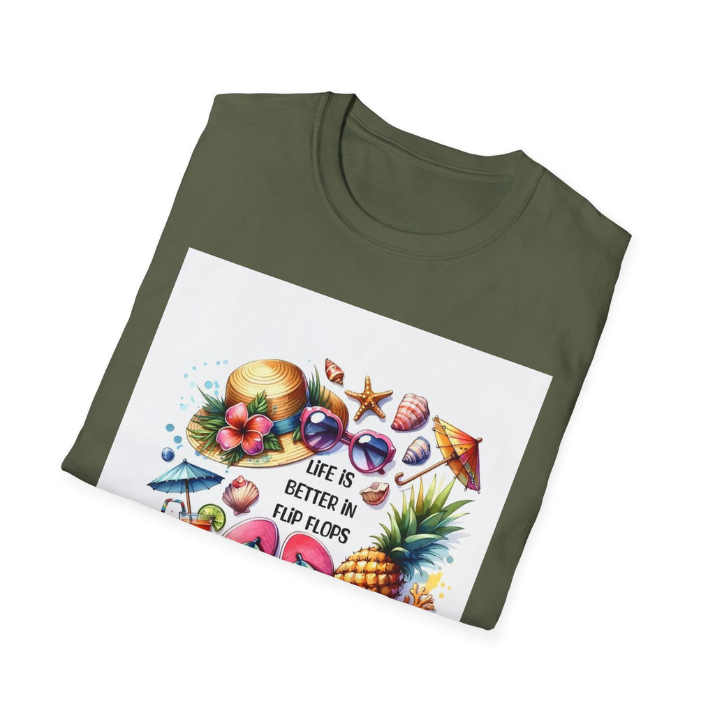 Beach Vibes T-Shirt — "Life Is Better in Flip Flops" Tropical Graphic Tee