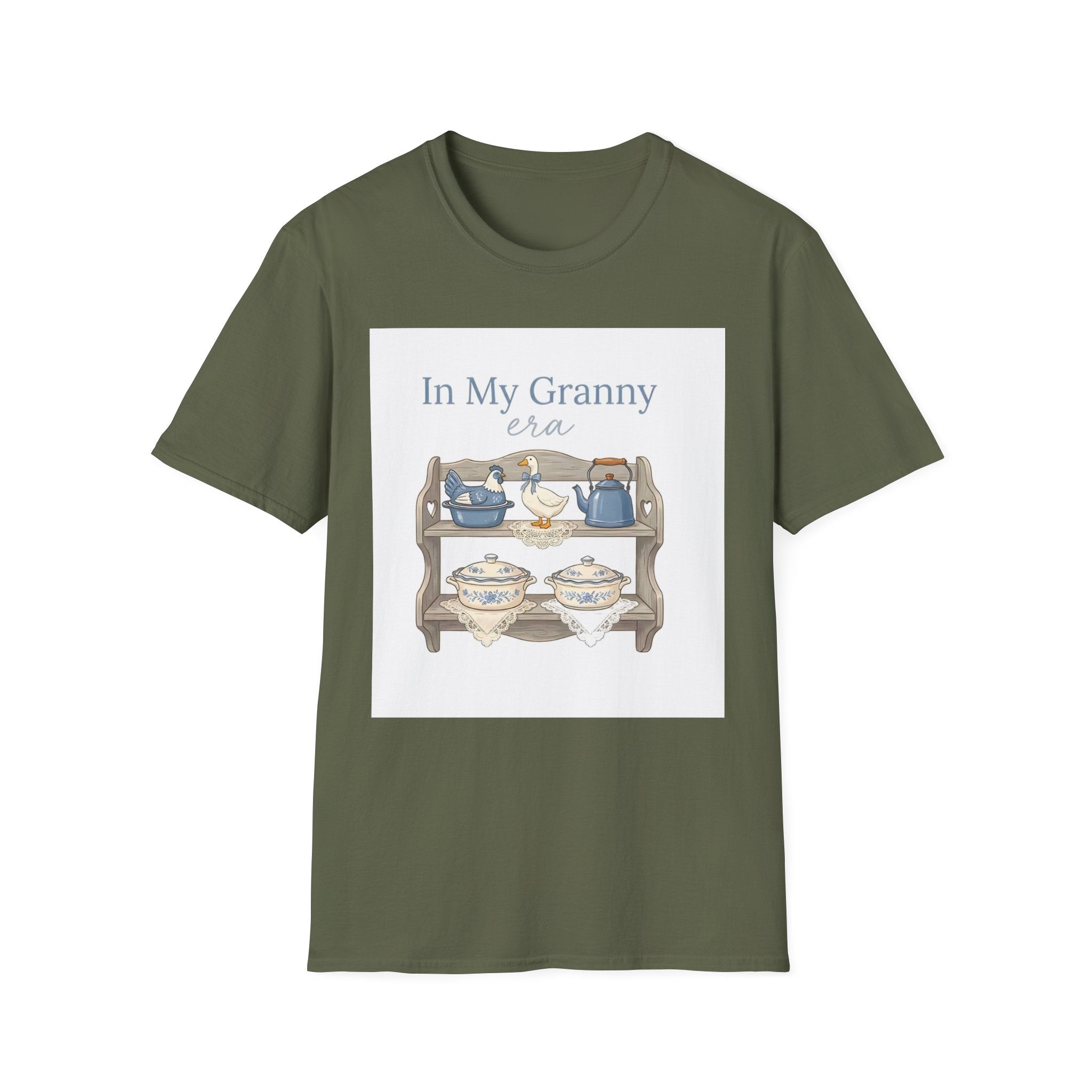 In My Granny Era Tea Cup Shelf T-Shirt — Vintage Grandma Tea Set Tee