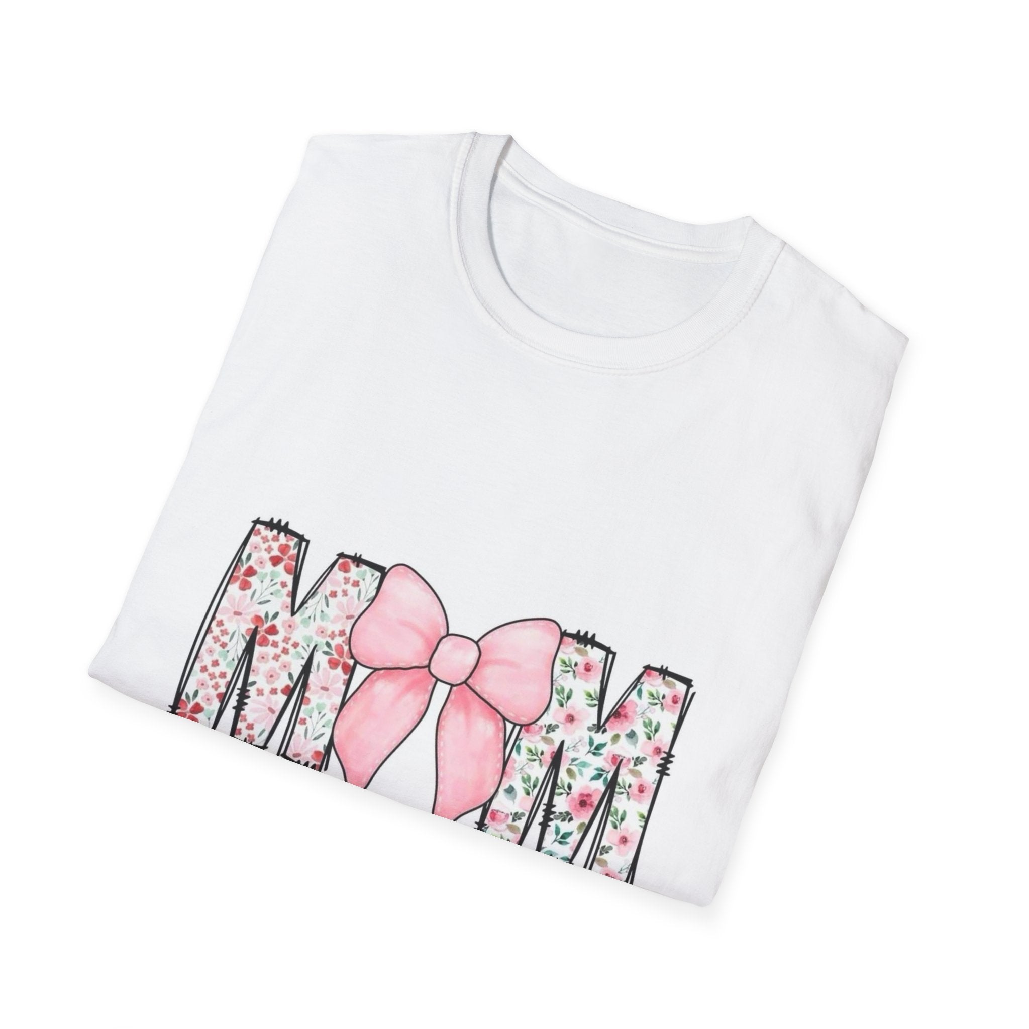 Mom Floral Bow T-Shirt — "She is clothed in gratitude, counting blessings every day"