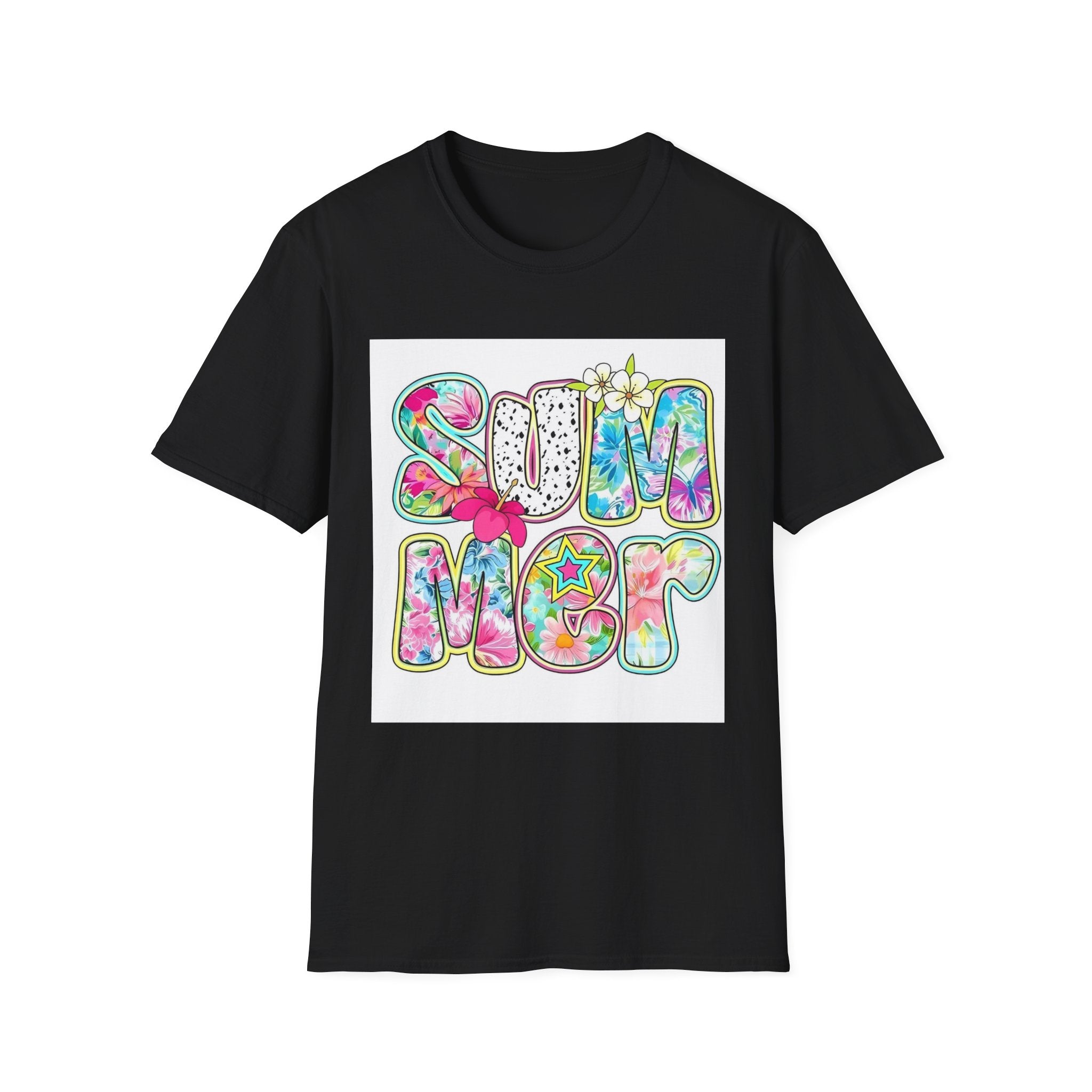 Summer Floral Graphic T-Shirt — Retro Tie-Dye 'SUMMER' Design