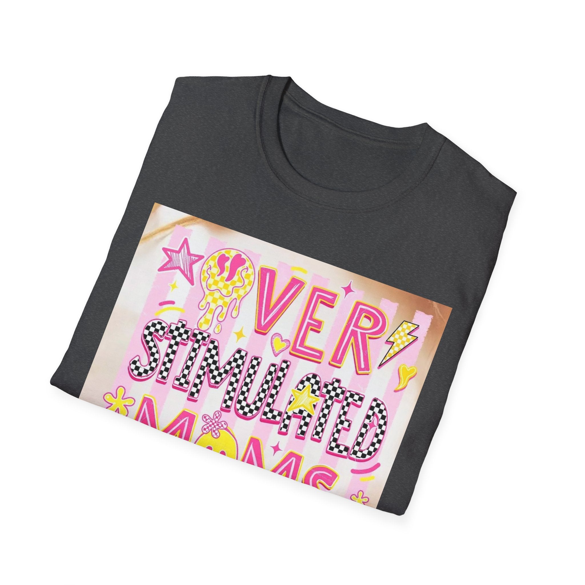 “Overstimulated Moms Club” Graphic T-Shirt — Funny Mom Gift, Bright Retro Doodle Design