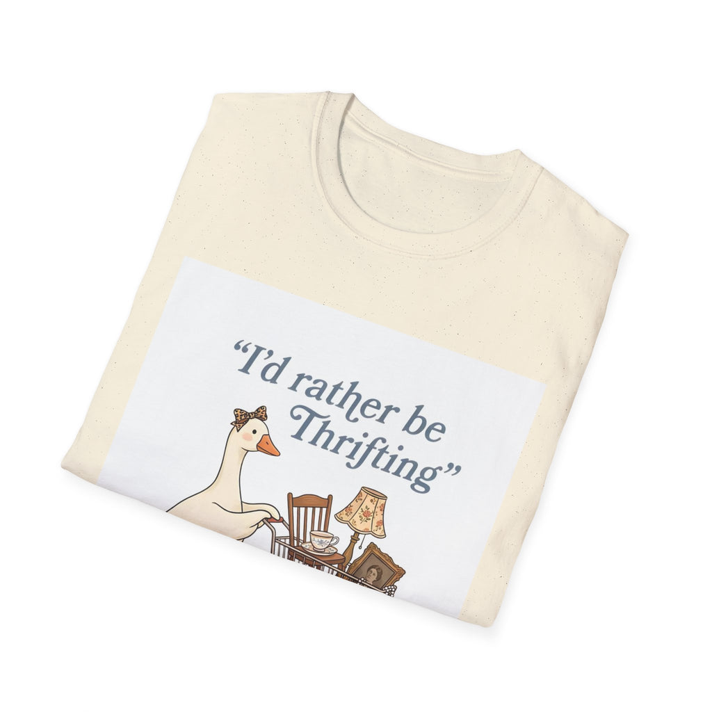 I'd Rather Be Thrifting T-Shirt — Cute Duck with Shopping Cart Vintage Graphic