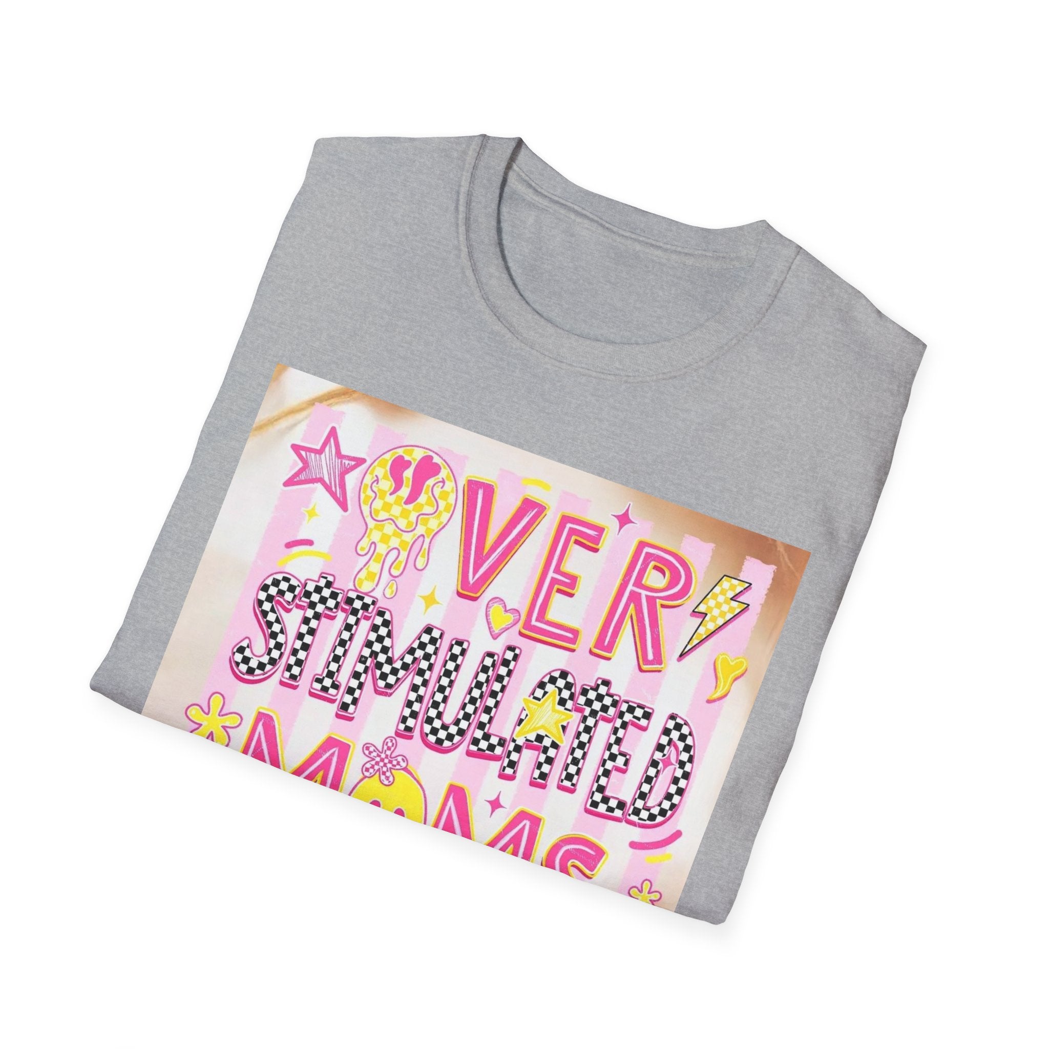 “Overstimulated Moms Club” Graphic T-Shirt — Funny Mom Gift, Bright Retro Doodle Design