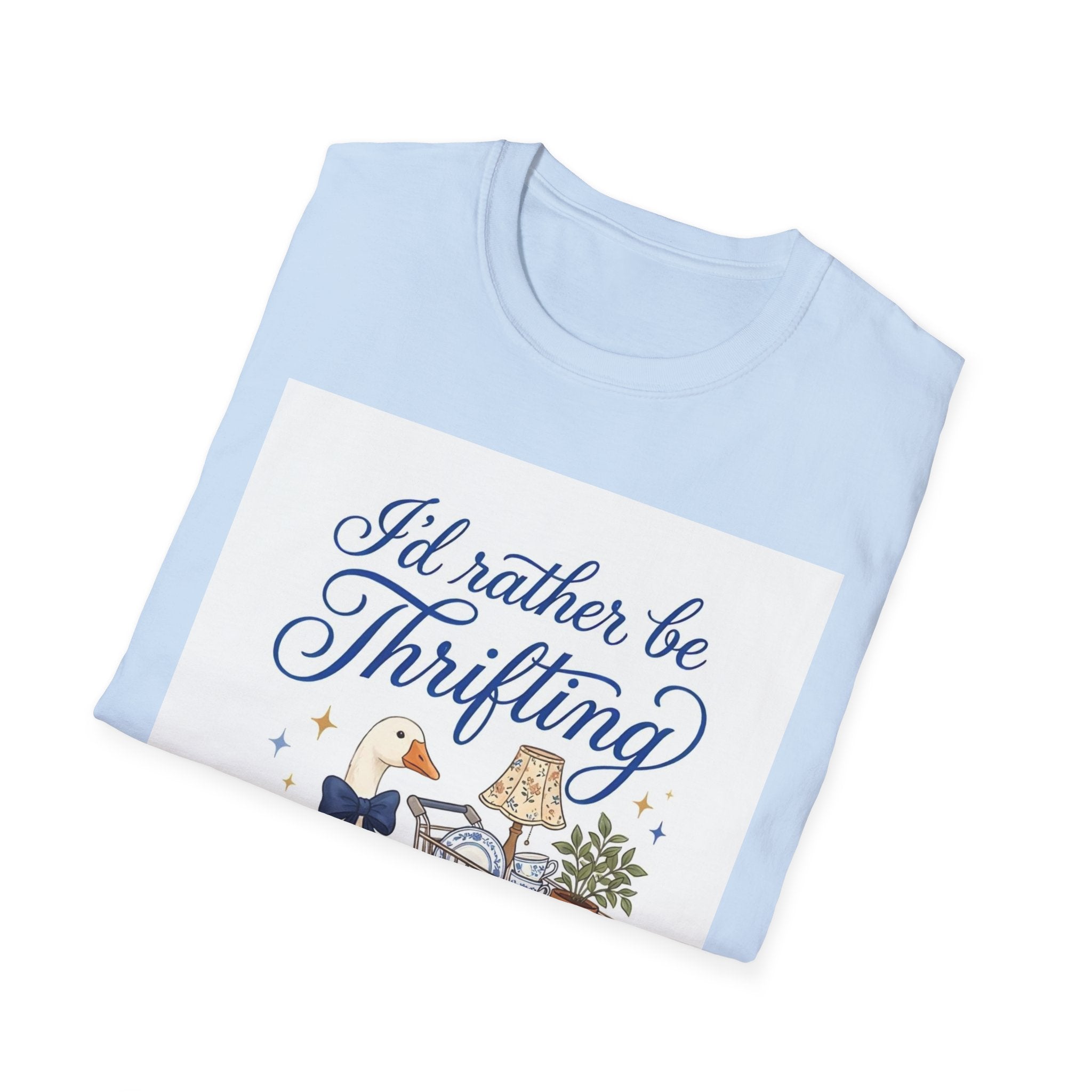 I'd Rather Be Thrifting T-Shirt — Cute Goose & Shopping Cart Vintage Graphic Tee