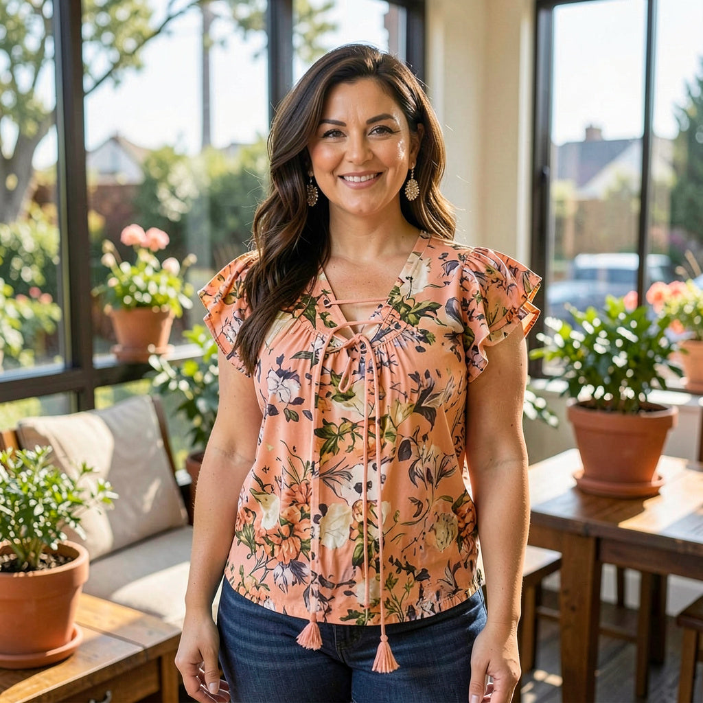 Inc Plus Size Cotton Lace-up Flutter Top, Size OX