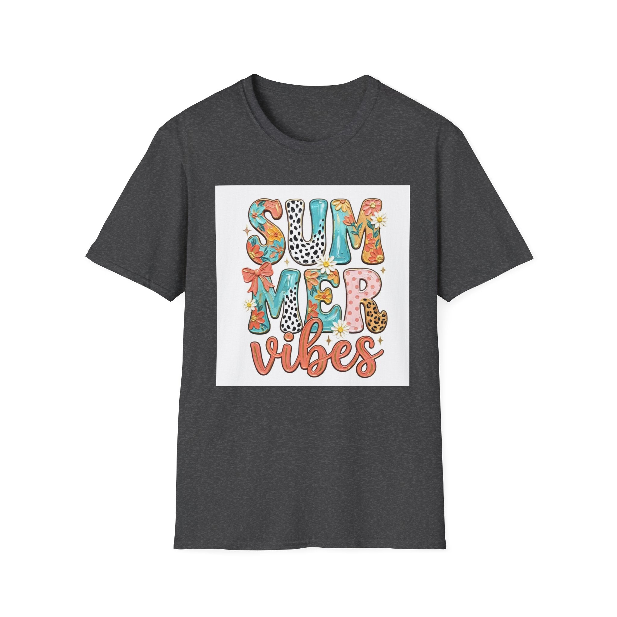 Summer Vibes T-Shirt — Colorful Floral & Leopard Print Graphic Tee