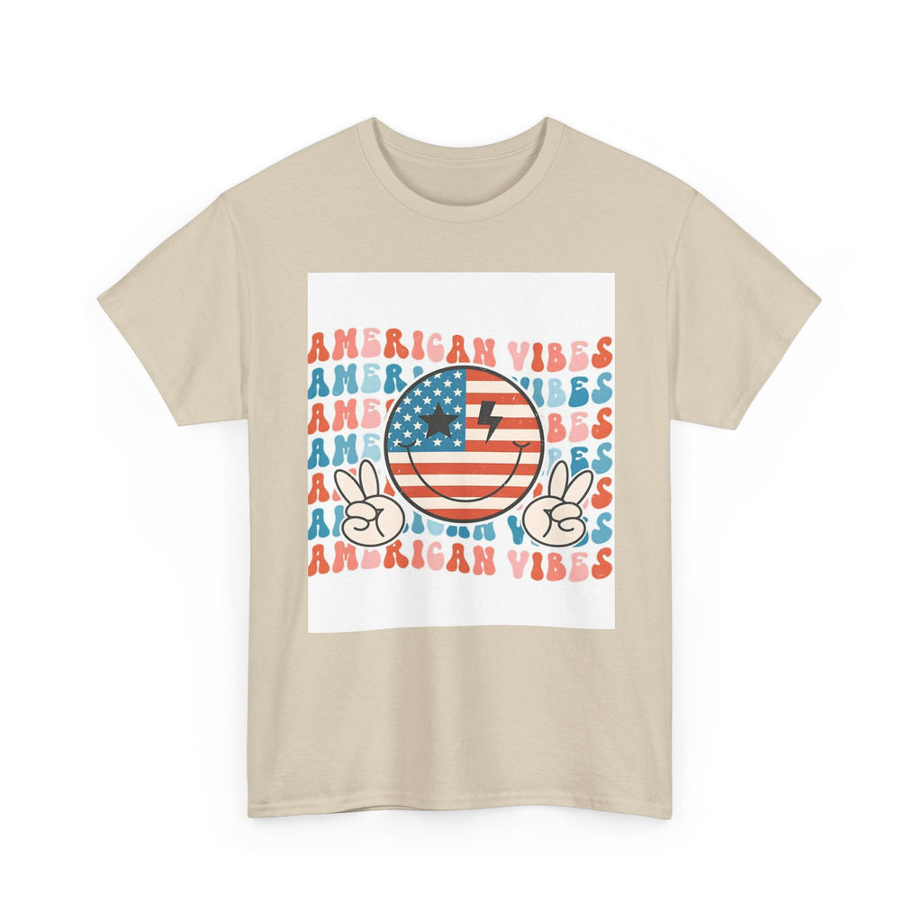 American Vibes T-Shirt — Retro Peace Smile Flag Graphic Tee for 4th of July & Summer