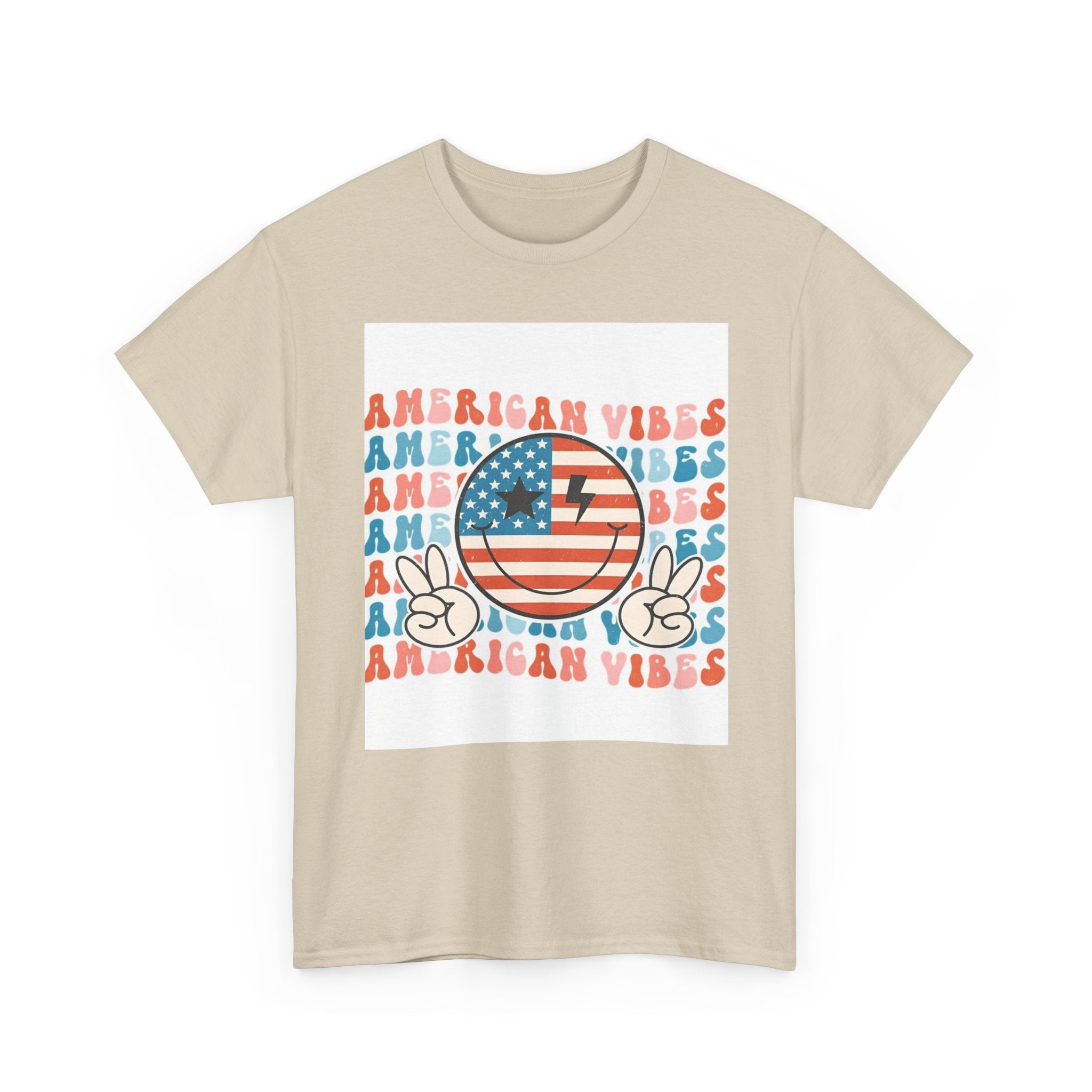 American Vibes T-Shirt — Retro Peace Smile Flag Graphic Tee for 4th of July & Summer