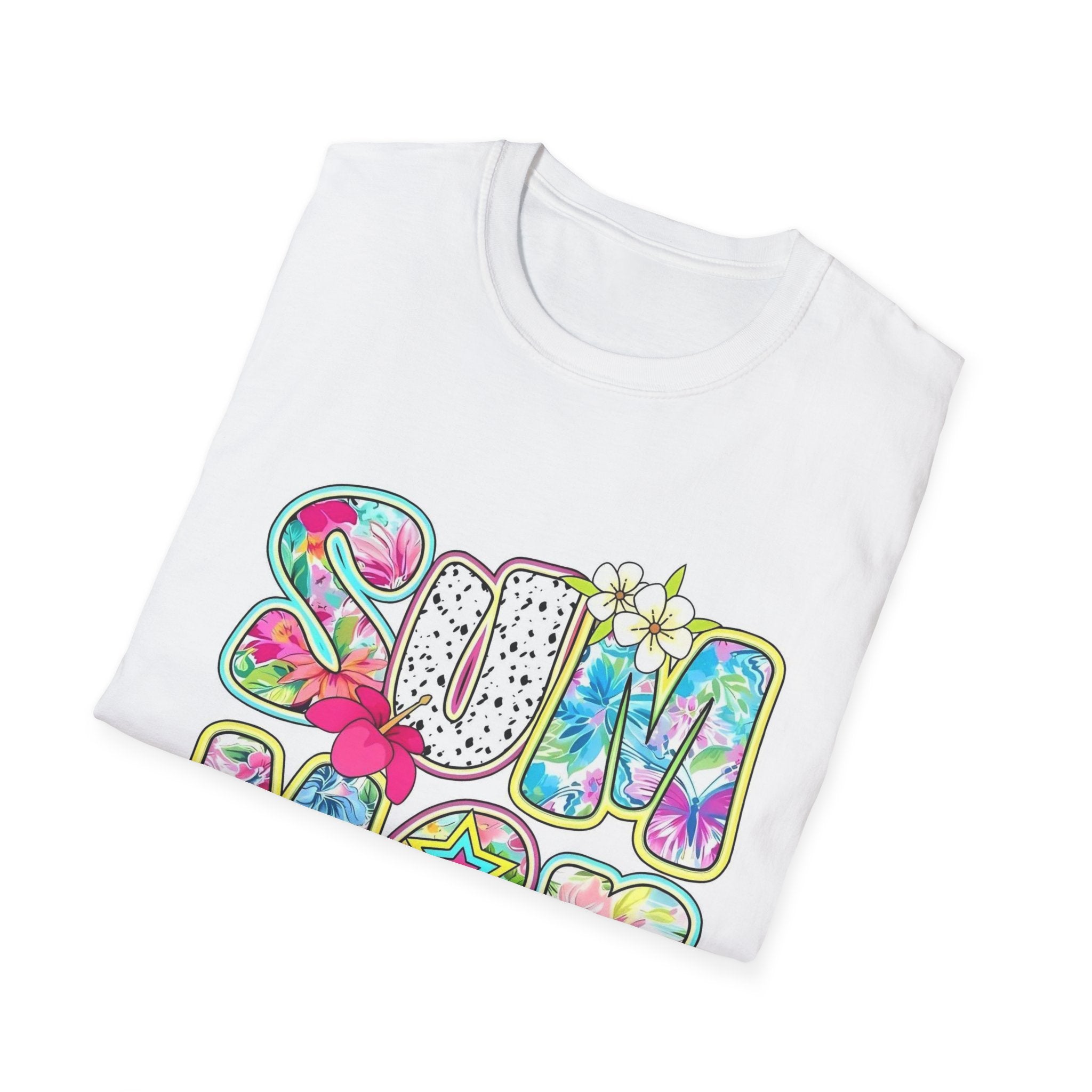 Summer Floral Graphic T-Shirt — Retro Tie-Dye 'SUMMER' Design