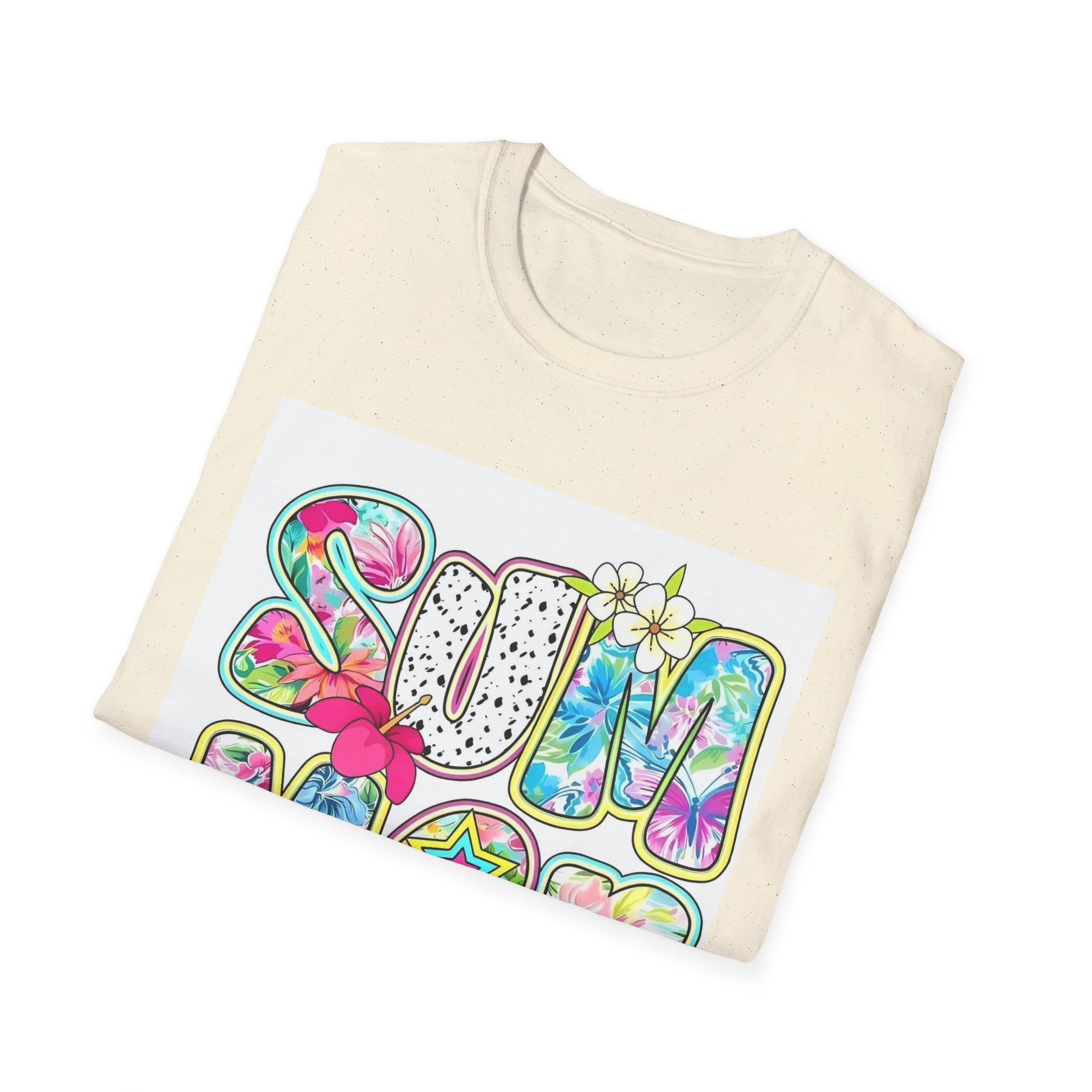 Summer Floral Graphic T-Shirt — Retro Tie-Dye 'SUMMER' Design