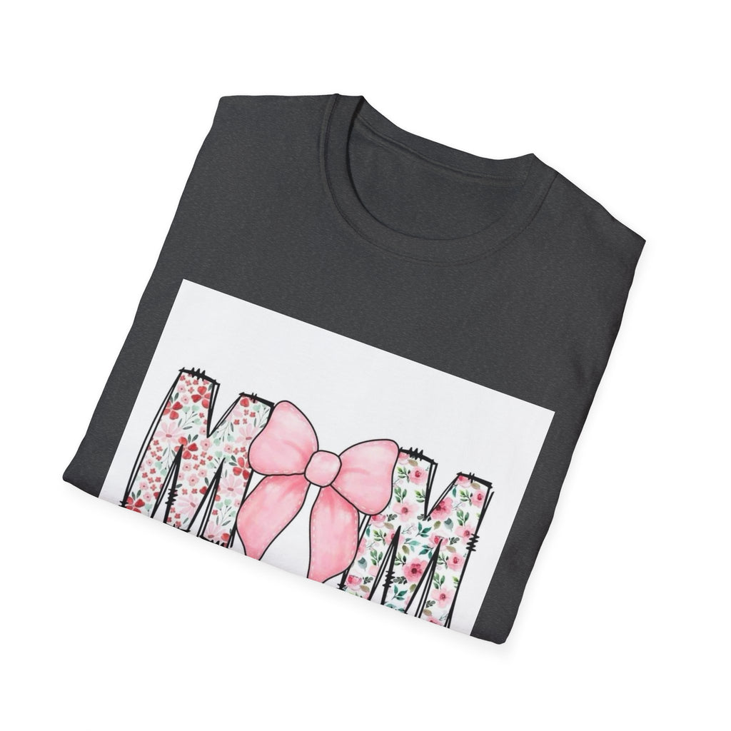 Mom Floral Bow T-Shirt — "She is clothed in gratitude, counting blessings every day"