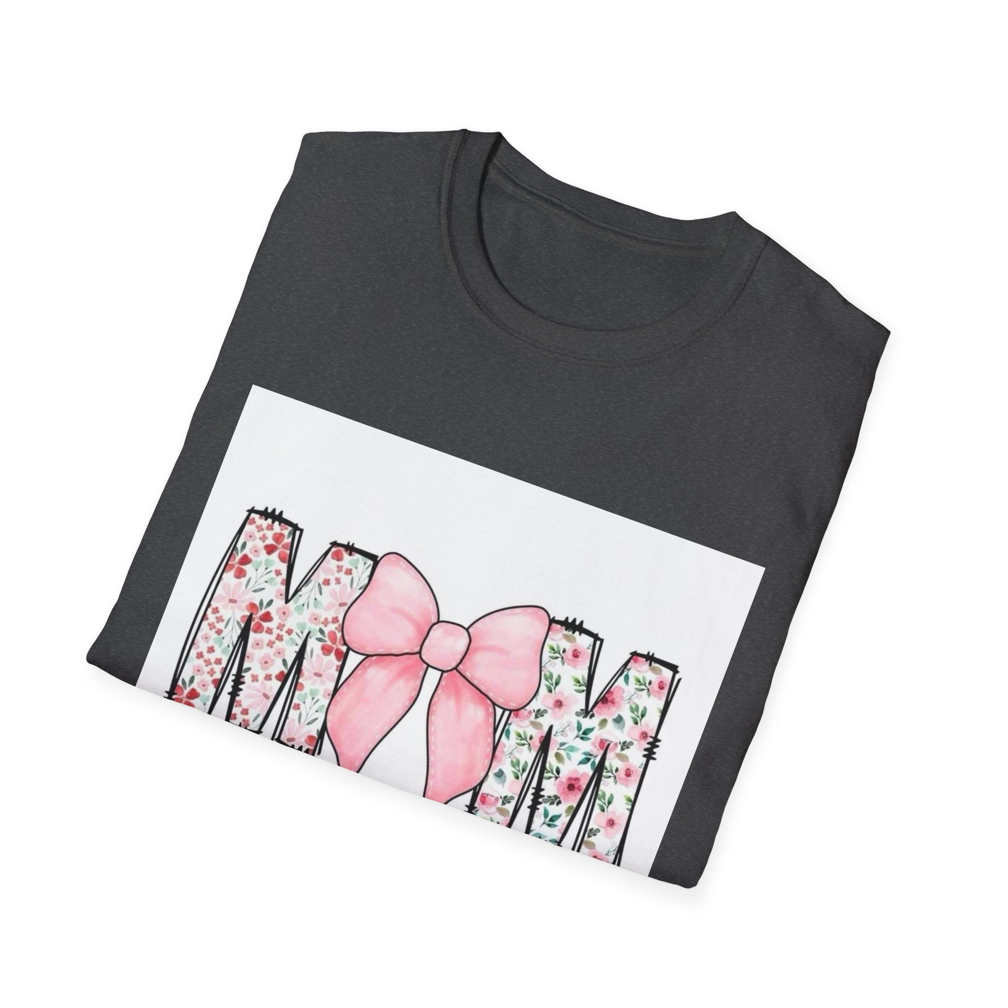 Mom Floral Bow T-Shirt — "She is clothed in gratitude, counting blessings every day"