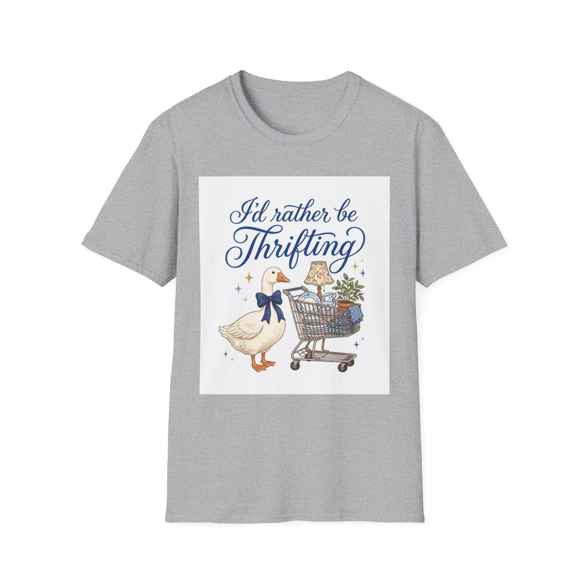 I'd Rather Be Thrifting T-Shirt — Cute Goose & Shopping Cart Vintage Graphic Tee