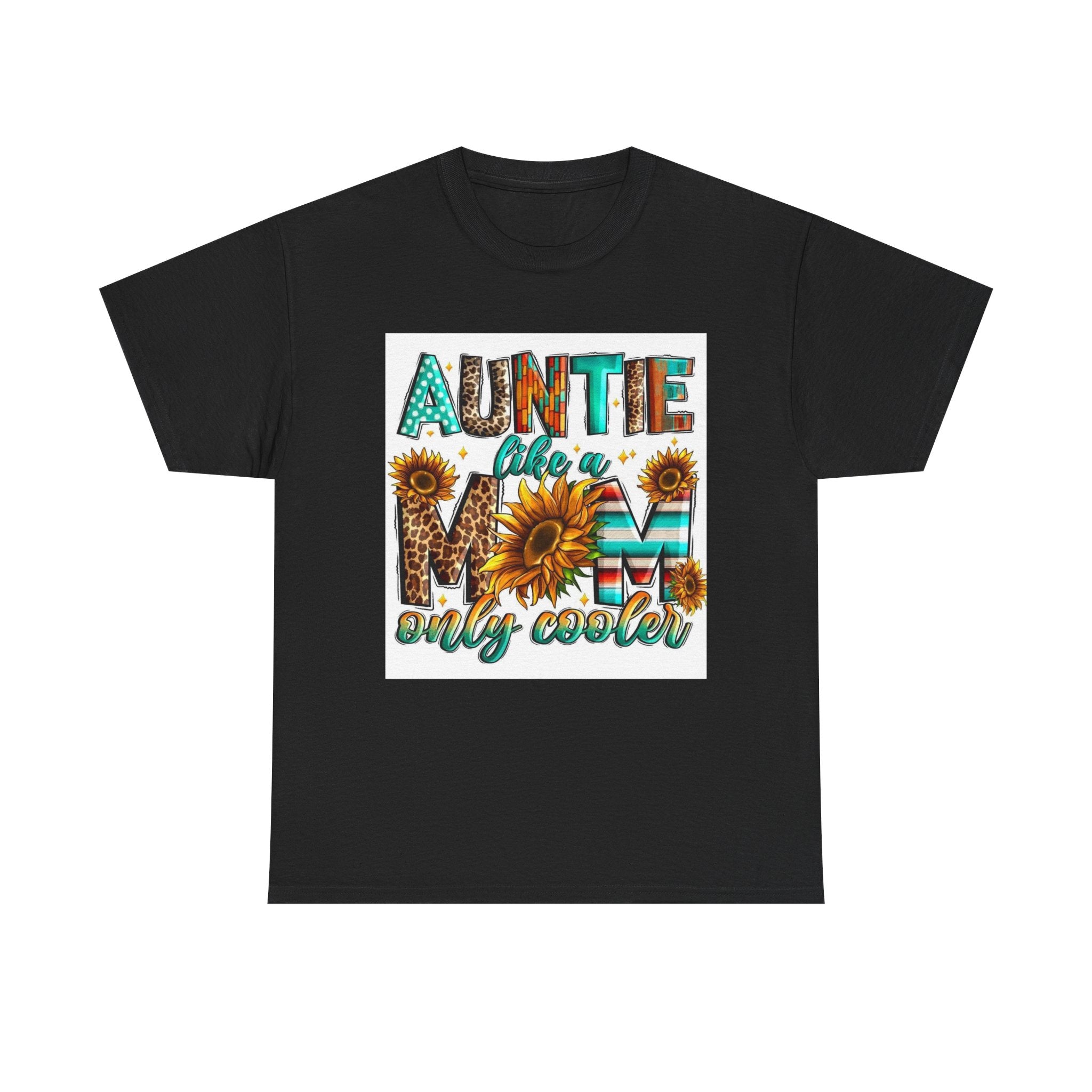 Auntie Like a Mom Only Cooler T-Shirt – Sunflower Boho Graphic Tee for Aunts