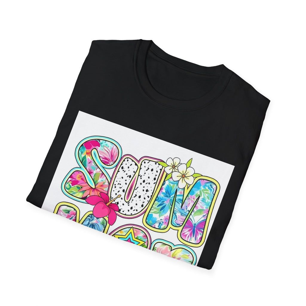 Summer Floral Graphic T-Shirt — Retro Tie-Dye 'SUMMER' Design