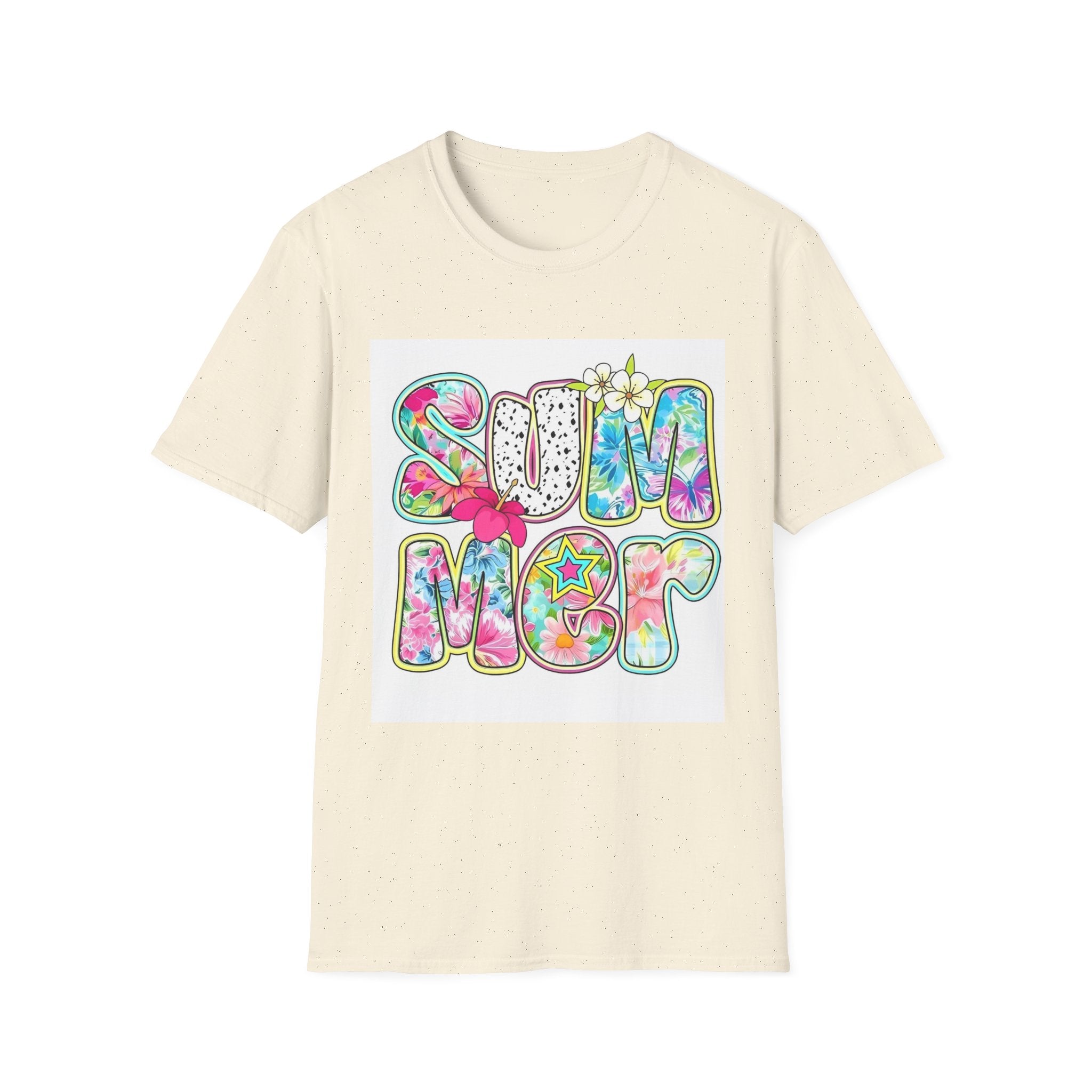 Summer Floral Graphic T-Shirt — Retro Tie-Dye 'SUMMER' Design