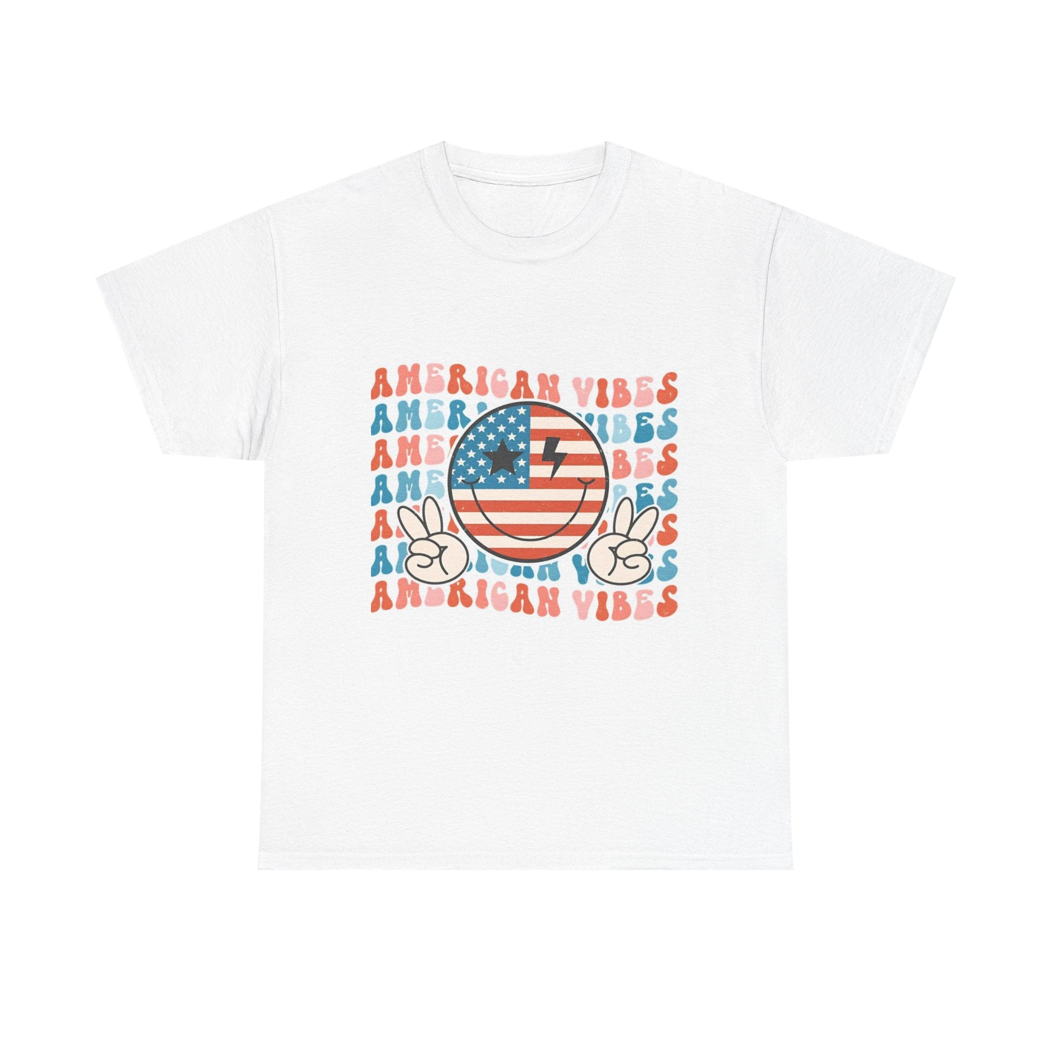 American Vibes T-Shirt — Retro Peace Smile Flag Graphic Tee for 4th of July & Summer