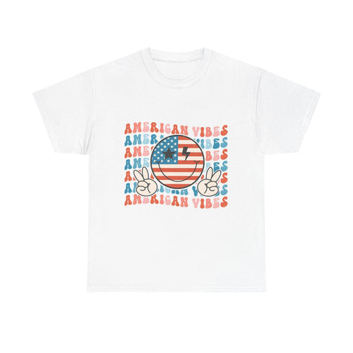 American Vibes T-Shirt — Retro Peace Smile Flag Graphic Tee for 4th of July & Summer
