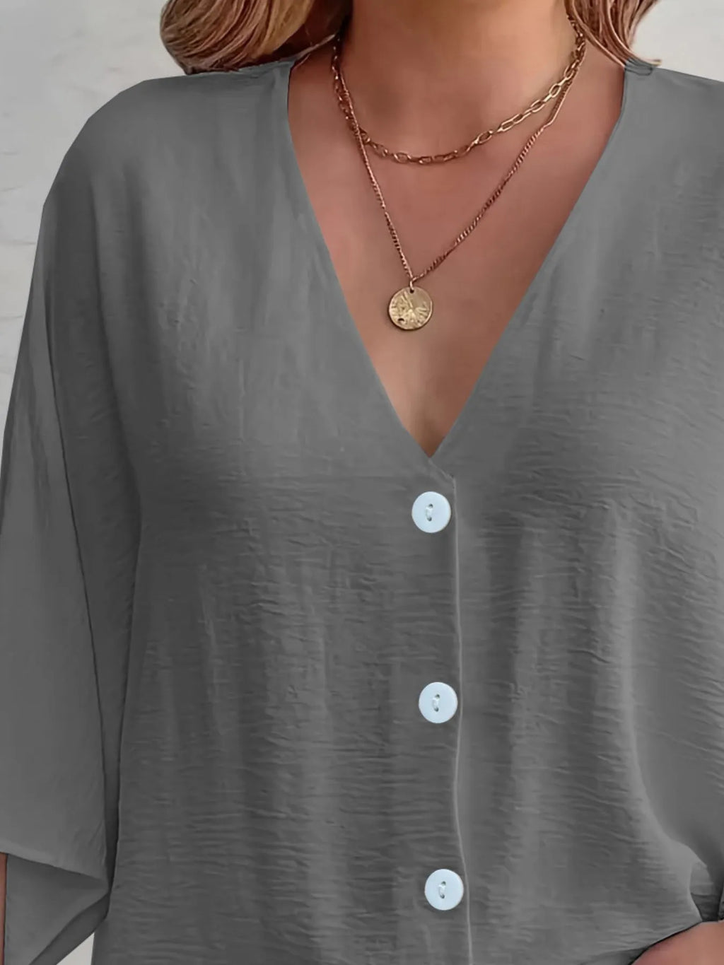 Full Size V-Neck Button Down Shirt Plus Size