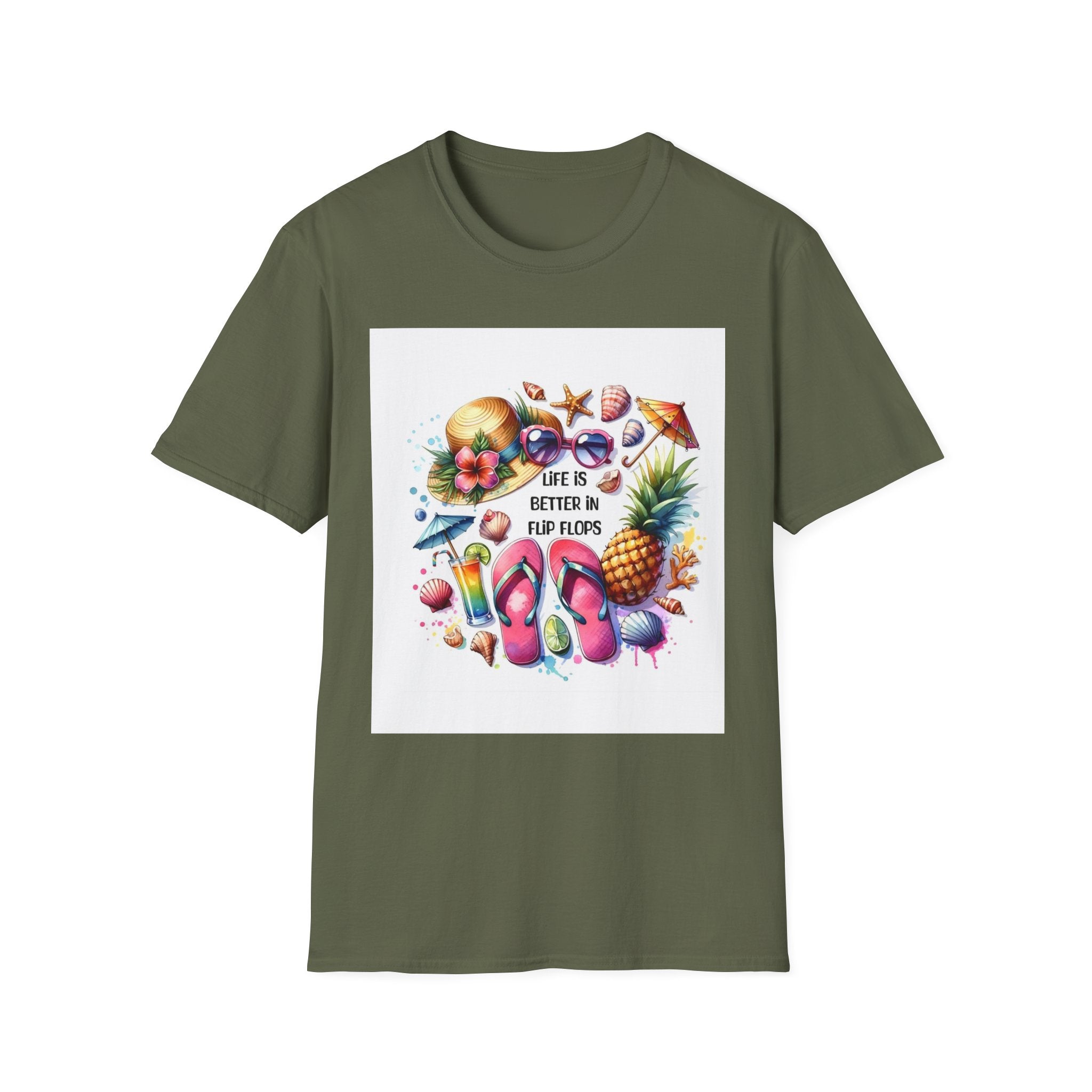 Beach Vibes T-Shirt — "Life Is Better in Flip Flops" Tropical Graphic Tee
