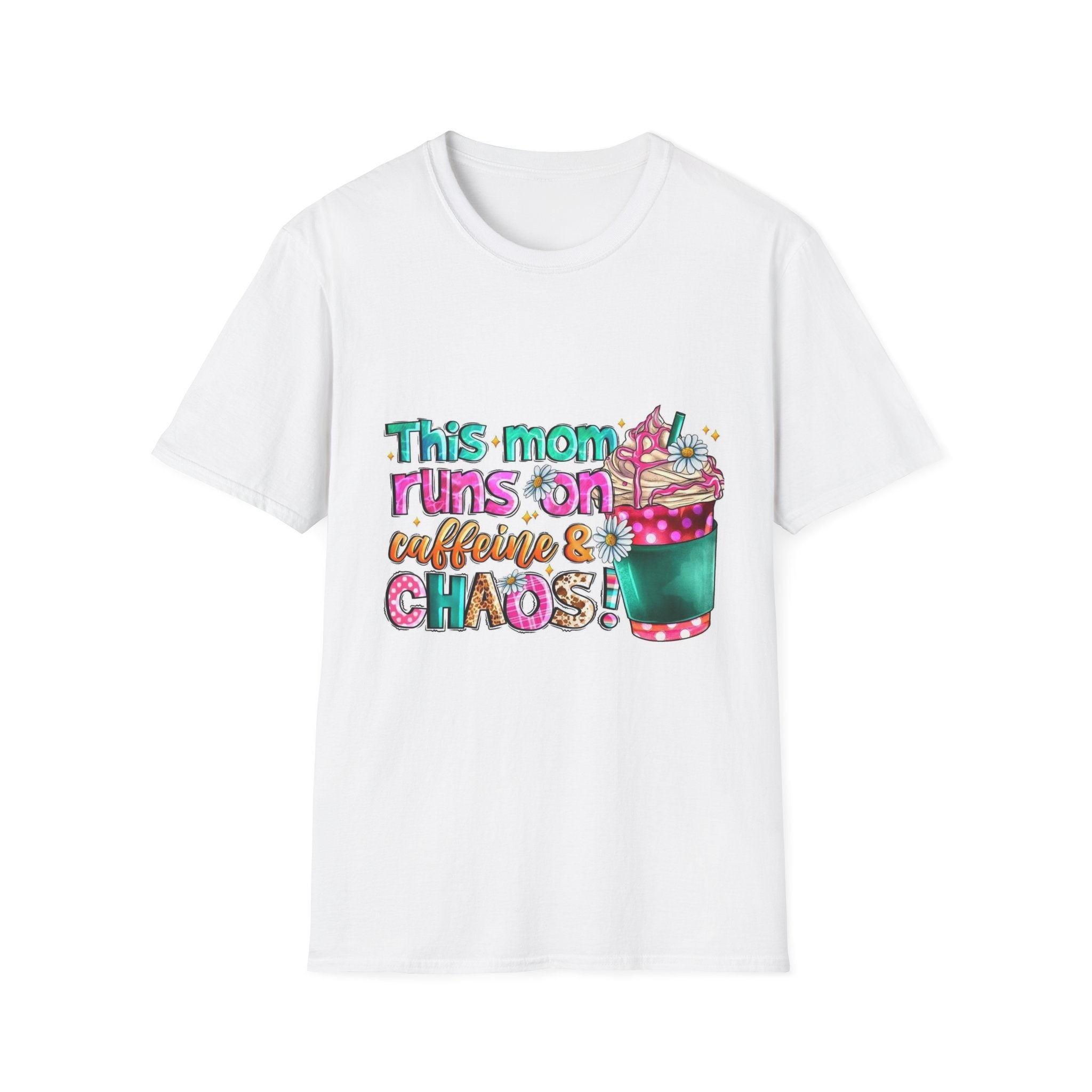 Mom Runs on Caffeine & Chaos T-Shirt — Funny Mother's Day Coffee Tee
