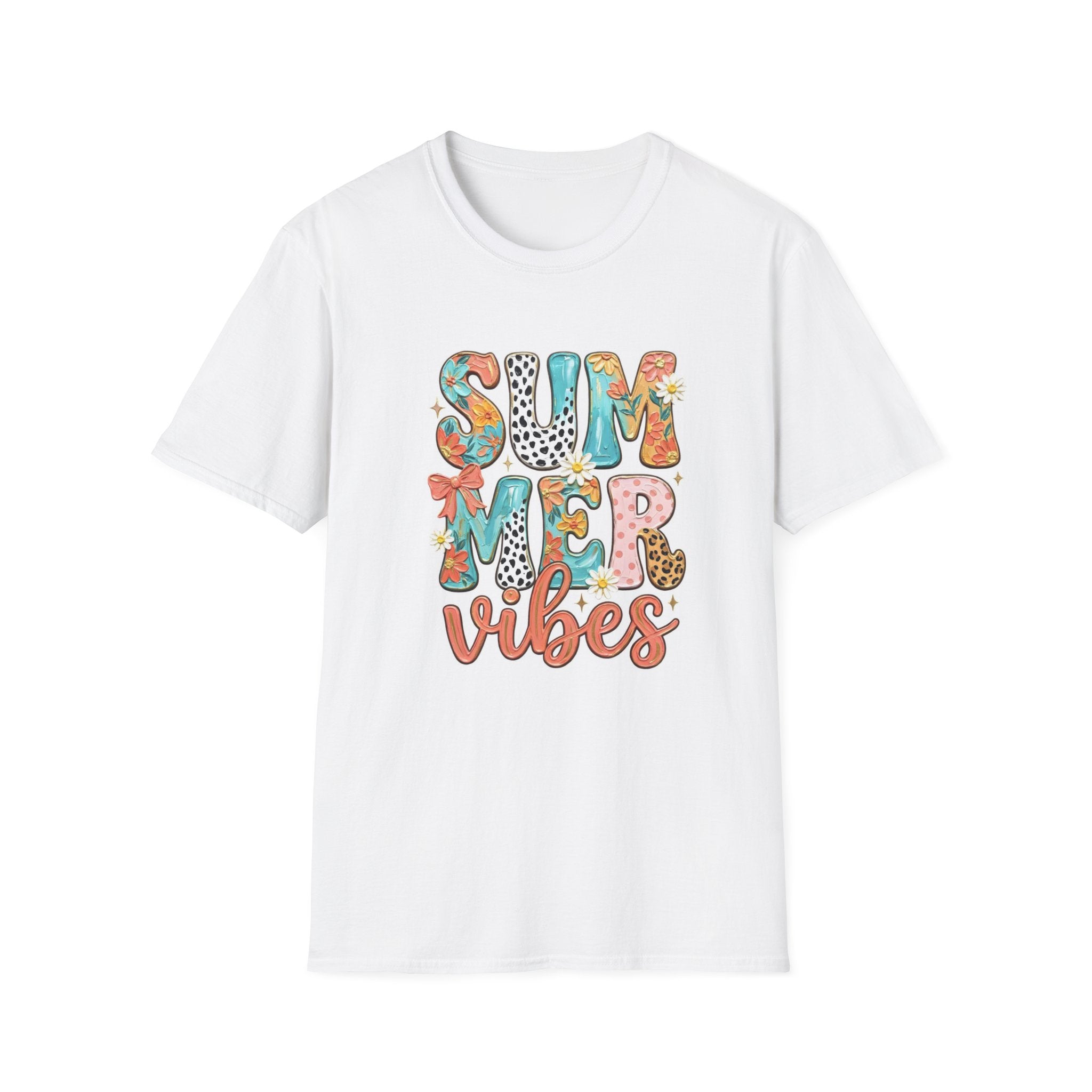 Summer Vibes T-Shirt — Colorful Floral & Leopard Print Graphic Tee