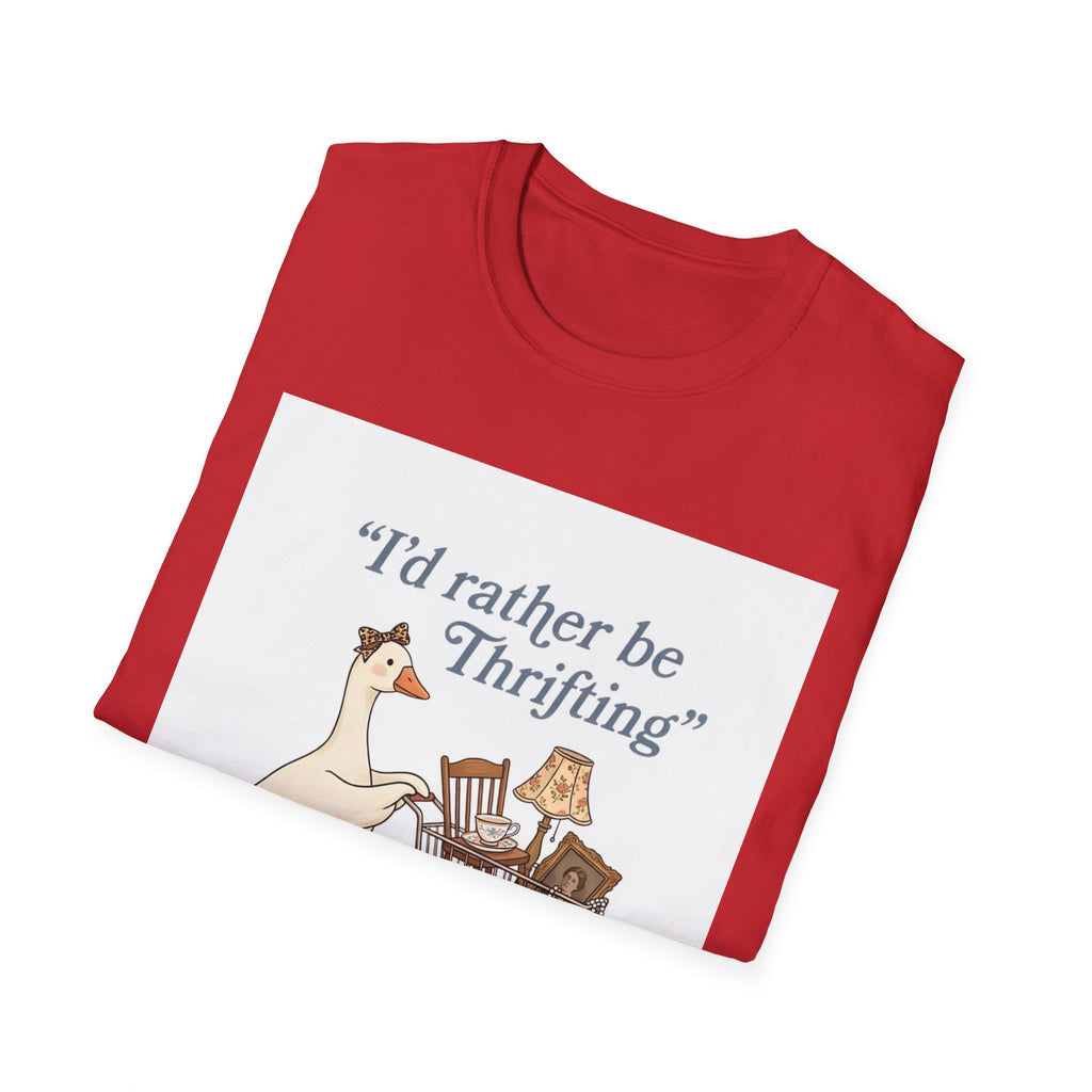 I'd Rather Be Thrifting T-Shirt — Cute Duck with Shopping Cart Vintage Graphic