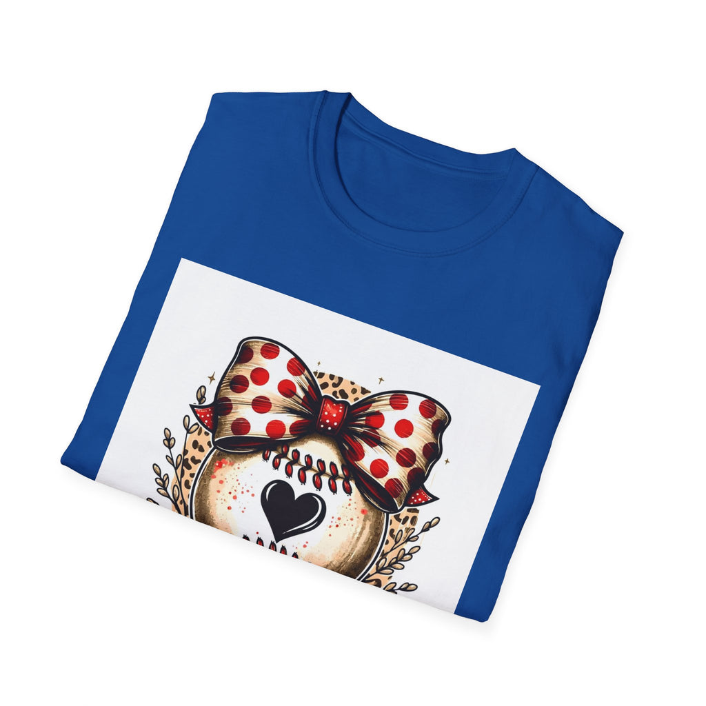 Mama Baseball Heart Tee — Cute Polka Dot Bow Softstyle T-Shirt