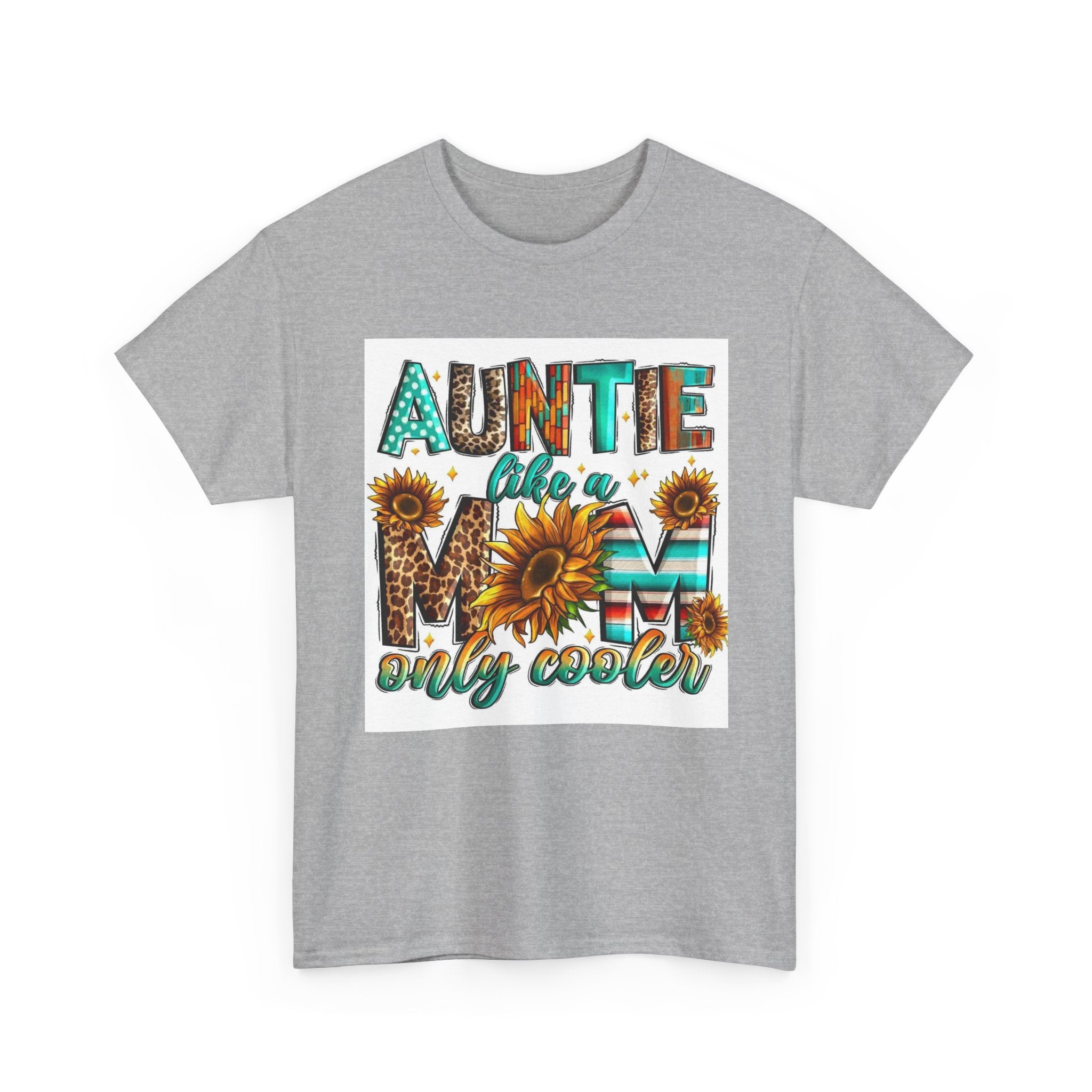 Auntie Like a Mom Only Cooler T-Shirt – Sunflower Boho Graphic Tee for Aunts